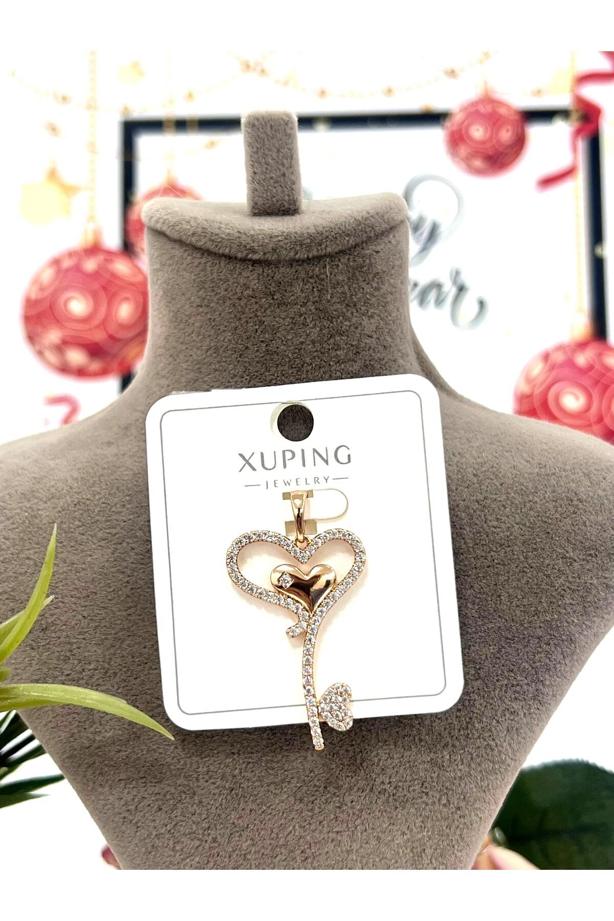 Zirkon Taşlı Kalp Figürlü Kolye Ucu (18K ROSE3,5X2CM)