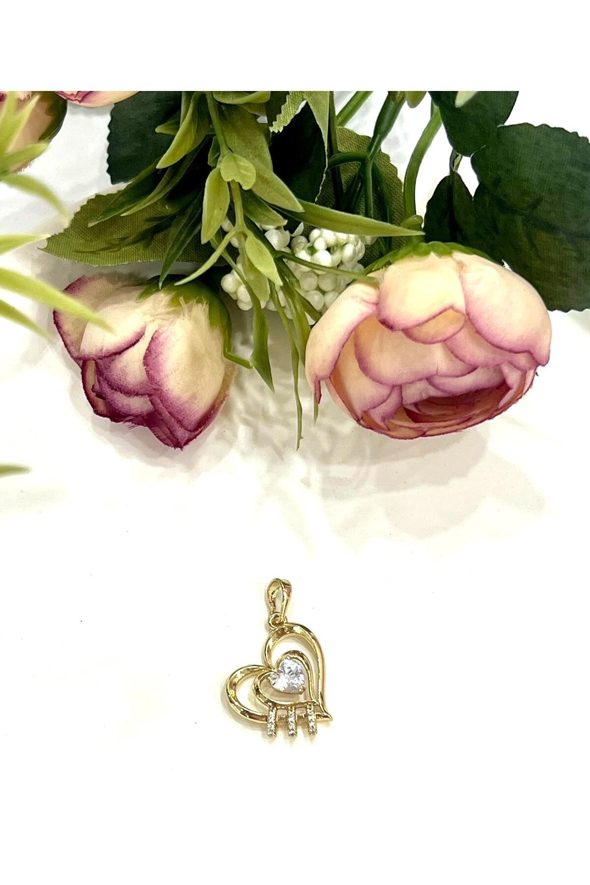 Gold Kalpli Tek Taş Kolye Ucu (14k Gold 2x2cm) - Görsel 3