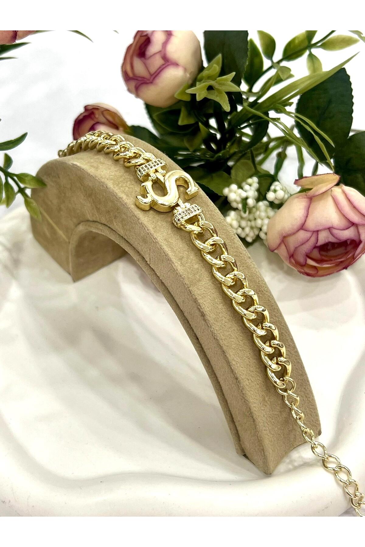 Vip Harf Ş Zirkon Taşlı Bileklik(14K GOLD / 15-20CM) - Görsel 3