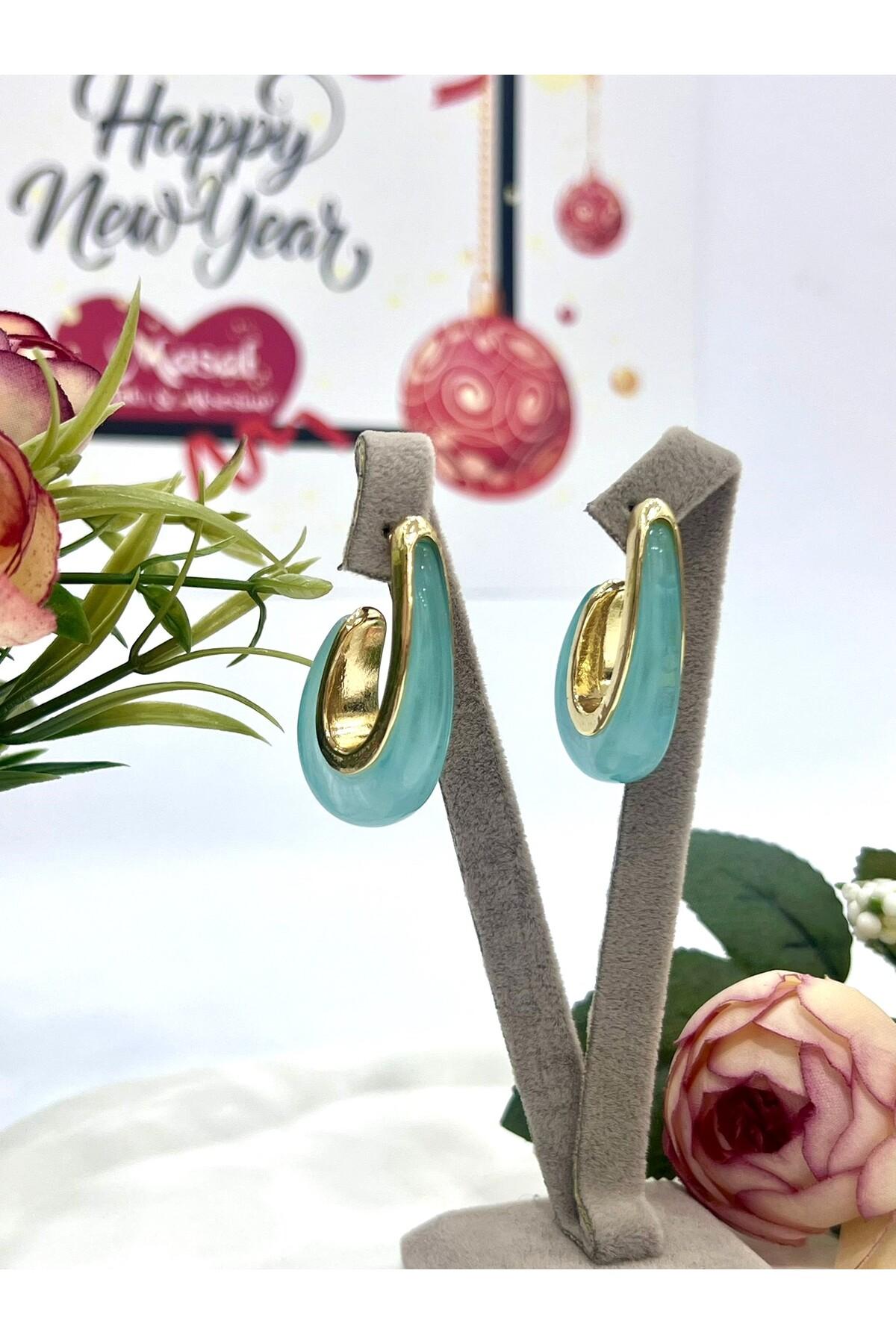 Renkli Damla Mineli Küpe (4x2,2cm)