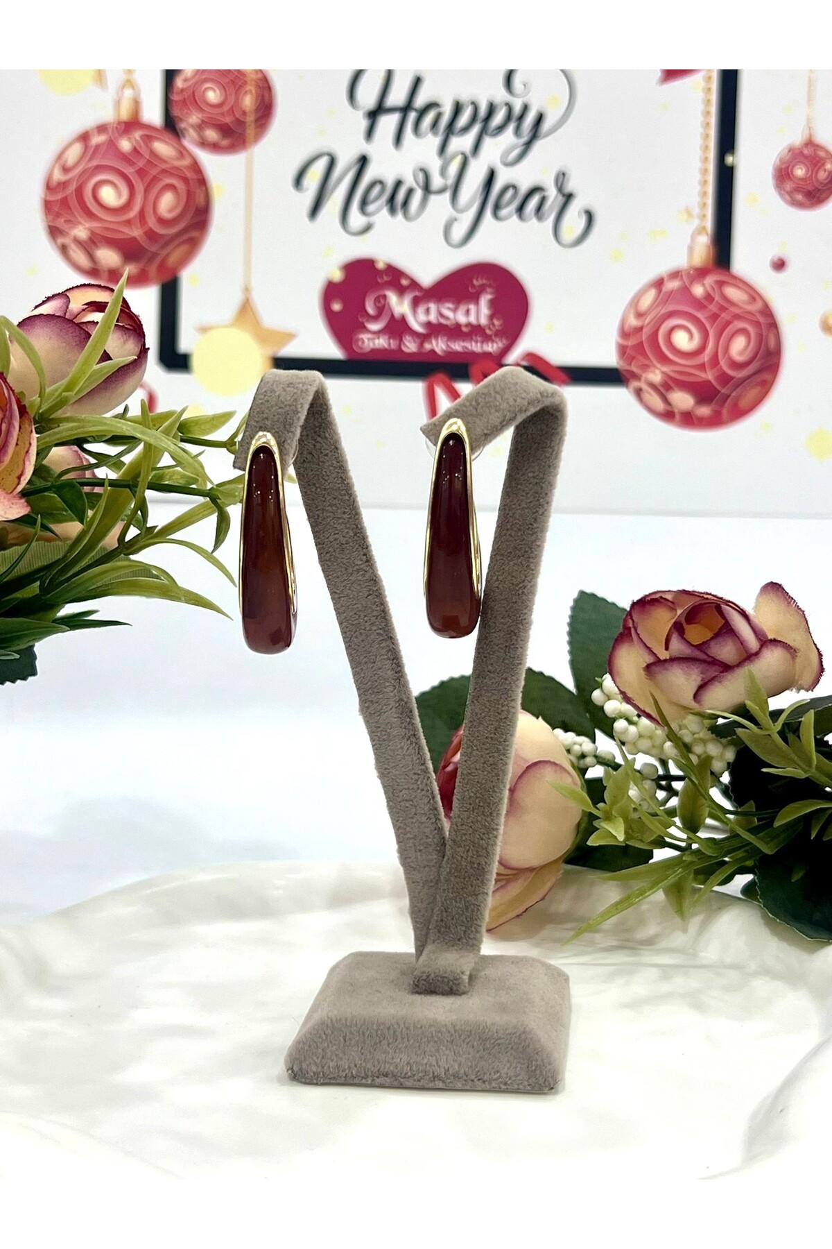 Renkli Damla Mineli Küpe (4x2,2cm) - Görsel 4