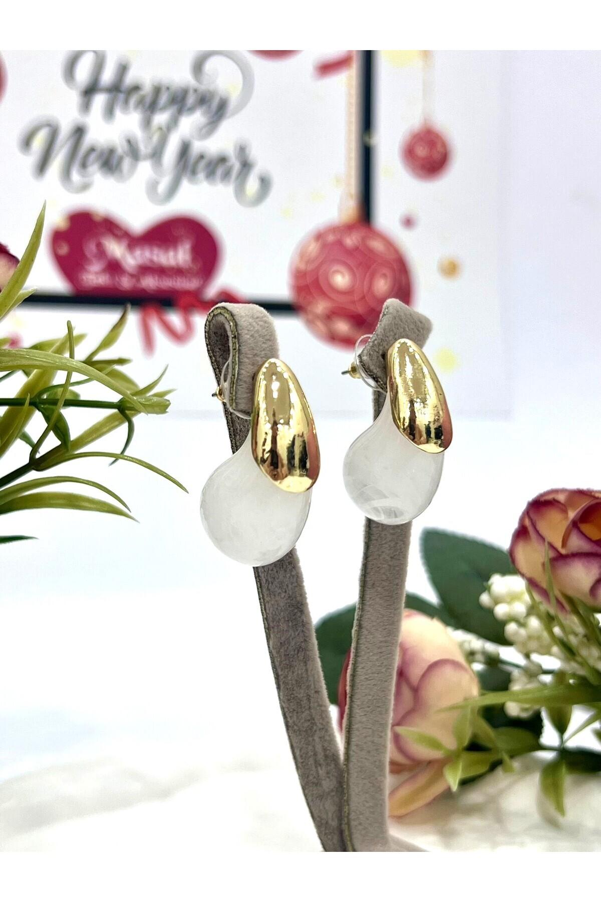 Tasarım Mineli Damla Küpe (1,5x3cm)