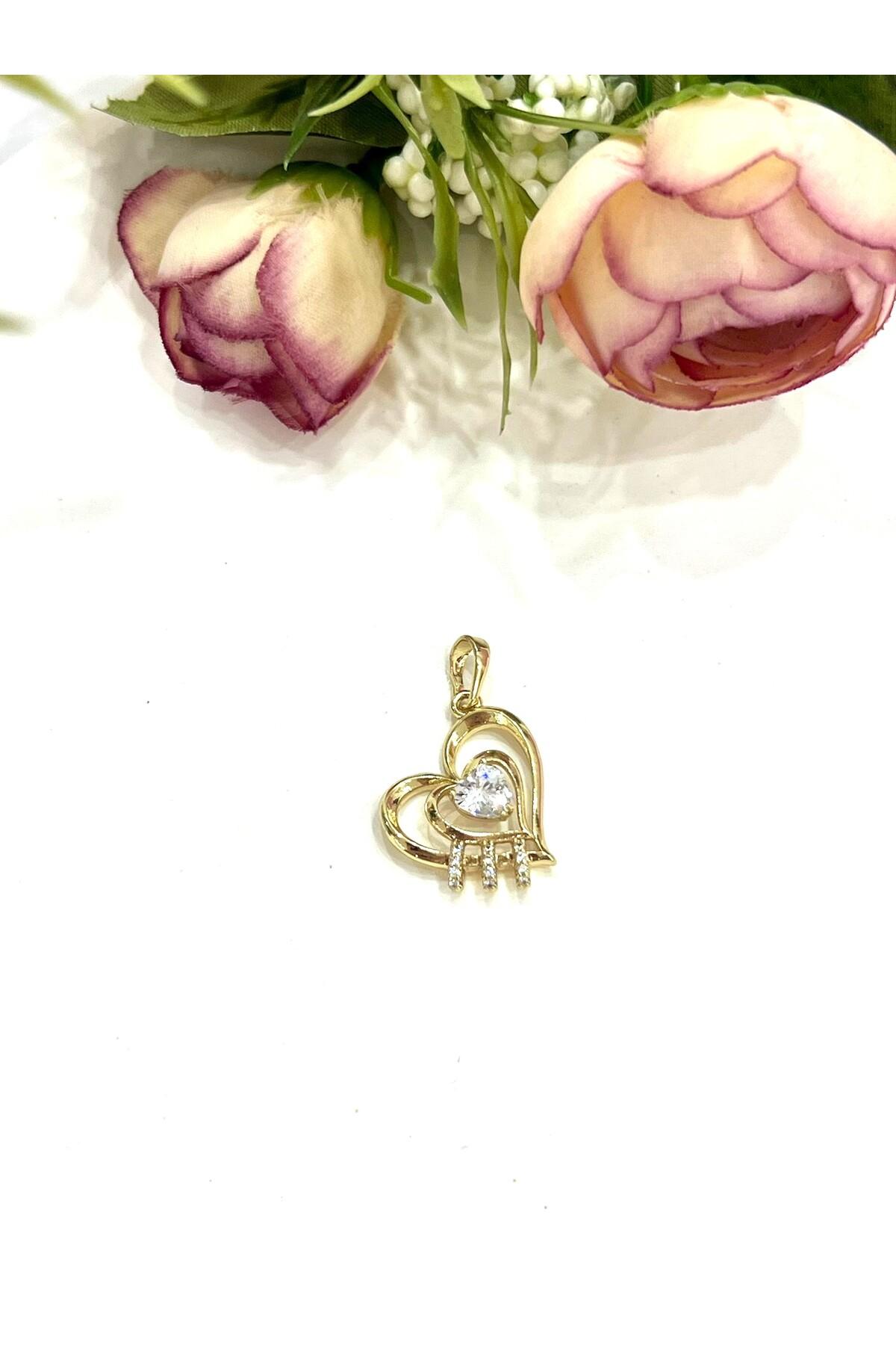 Gold Kalpli Tek Taş Kolye Ucu (14k Gold 2x2cm) - Görsel 2