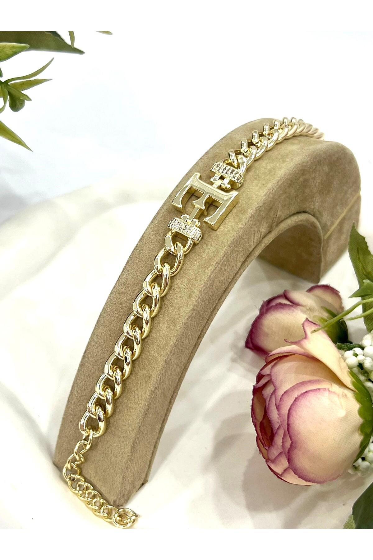 Vip Harf E Zirkon Taşlı Bileklik(14K GOLD / 15-20CM) - Görsel 3