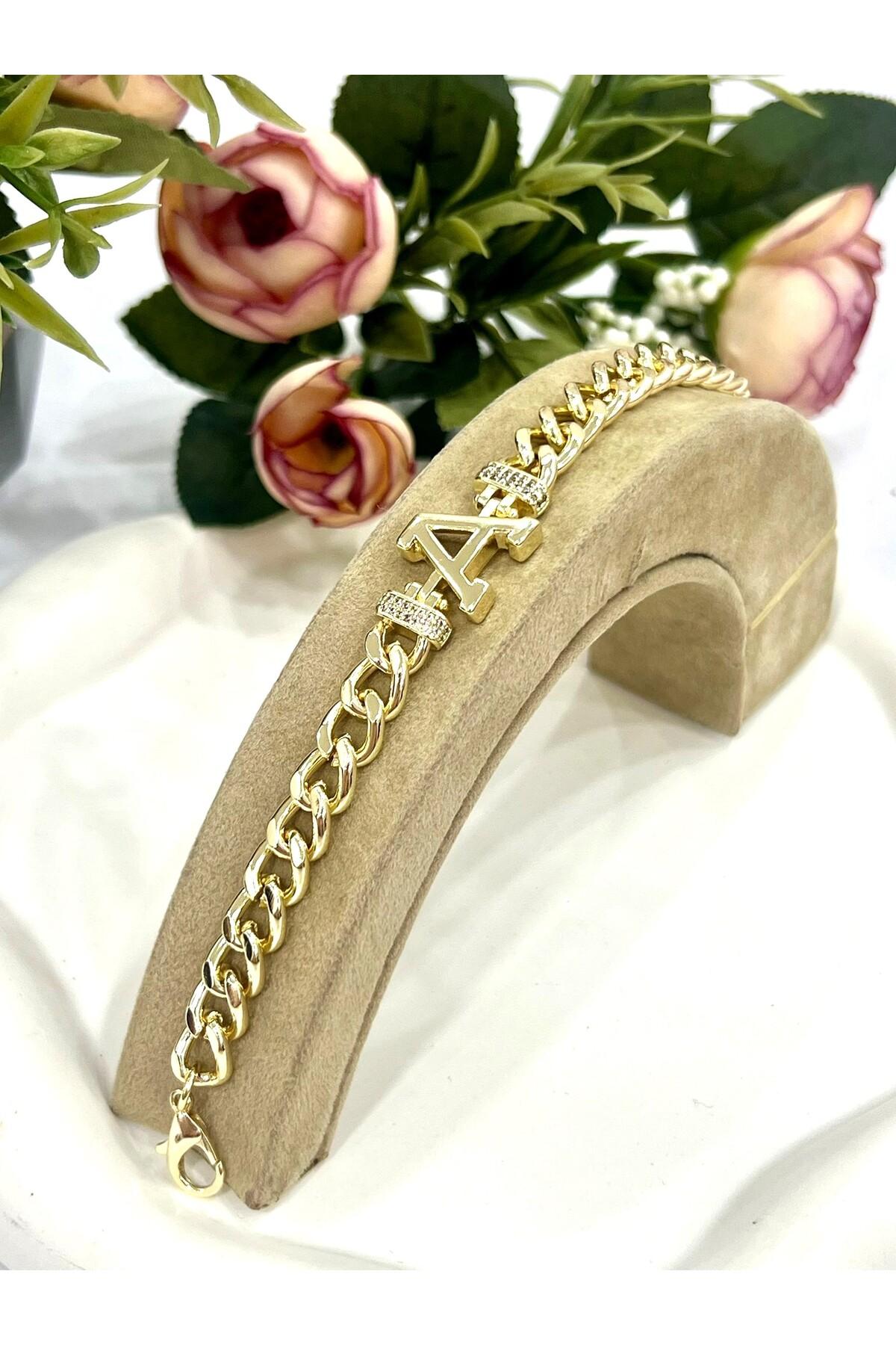 Vip Harf A Zirkon Taşlı Bileklik(14K GOLD / 15-20CM)