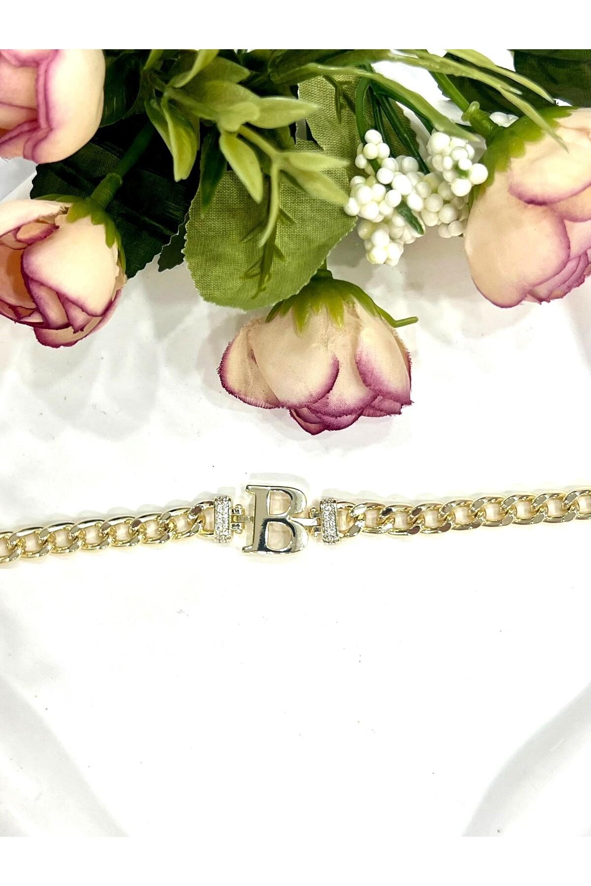 Vip Harf B Zirkon Taşlı Bileklik(14K GOLD / 15-20CM) - Görsel 2