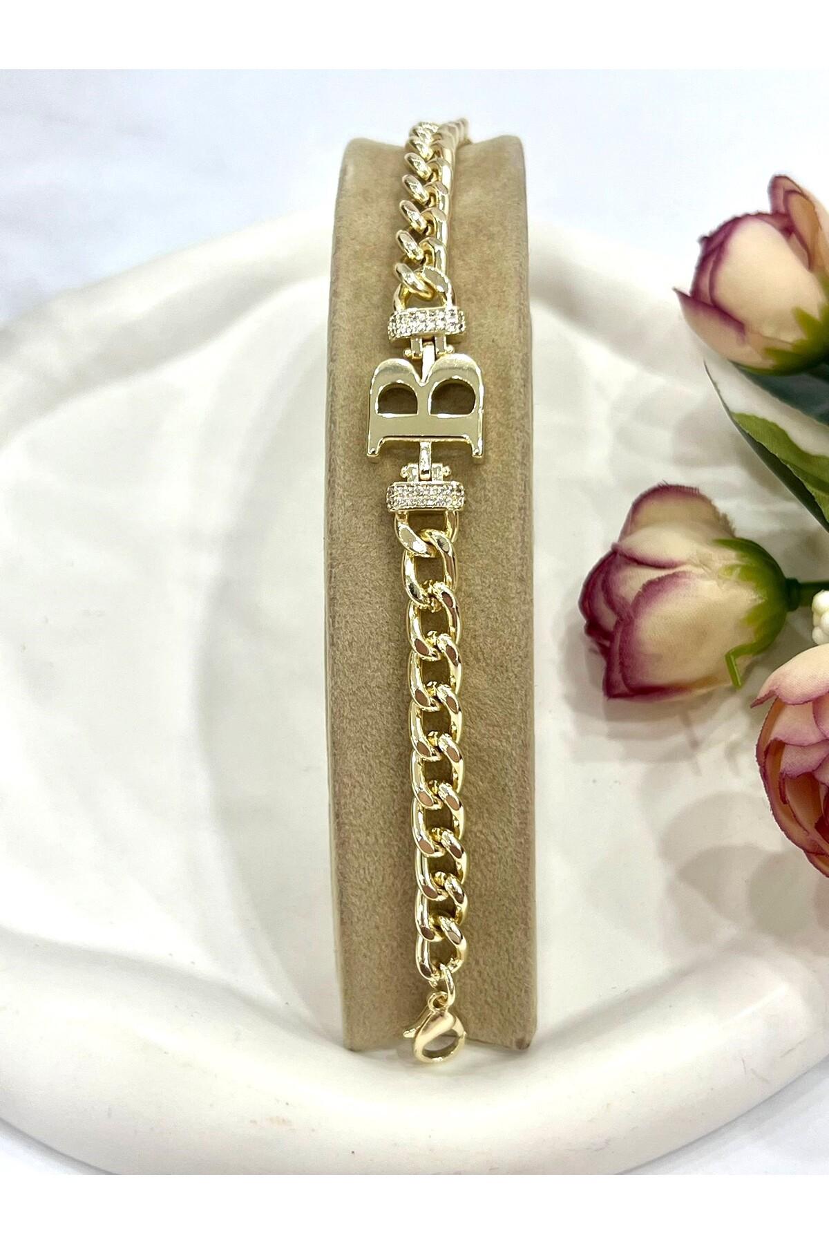 Vip Harf B Zirkon Taşlı Bileklik(14K GOLD / 15-20CM) - Görsel 4