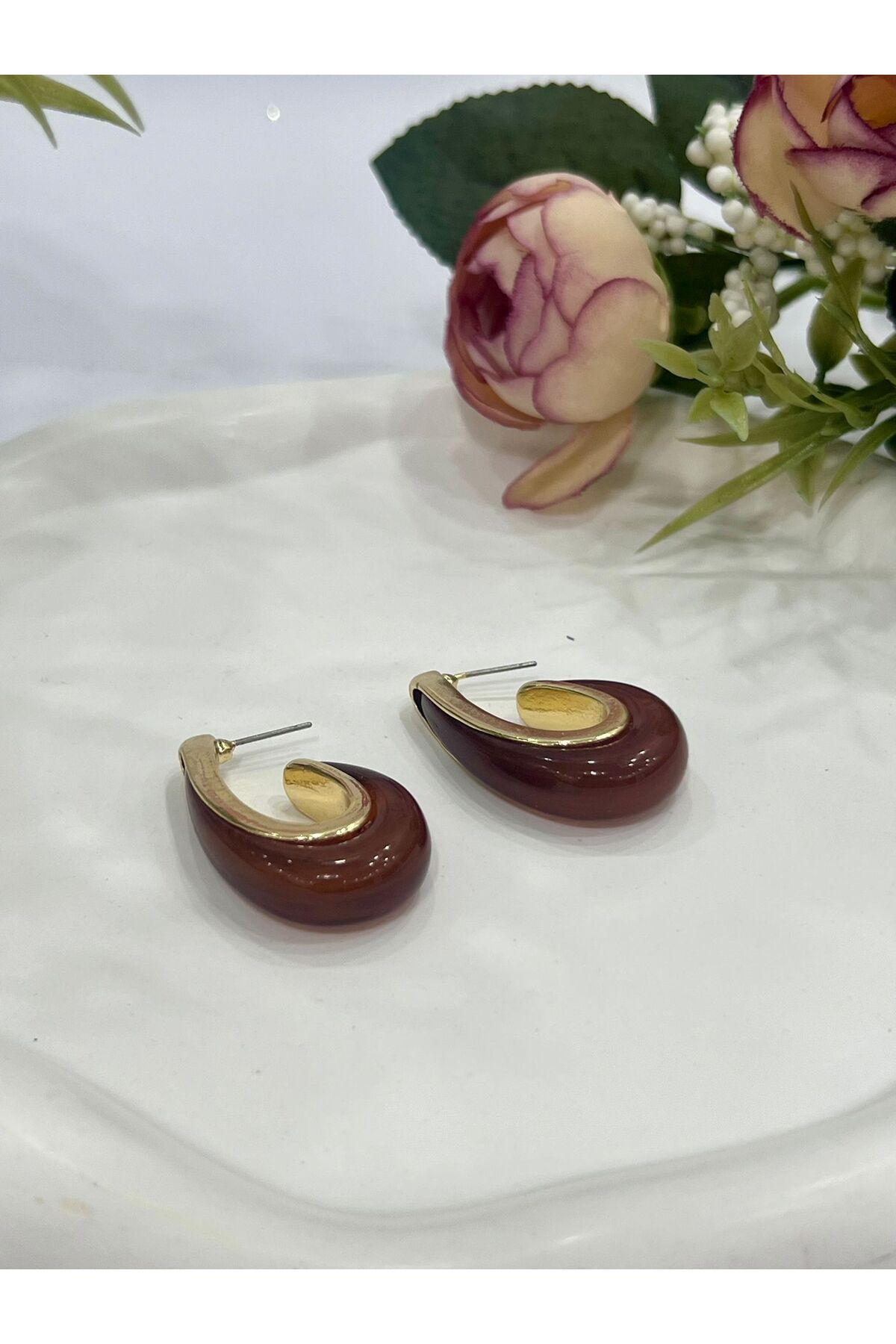 Renkli Damla Mineli Küpe (4x2,2cm) - Görsel 2