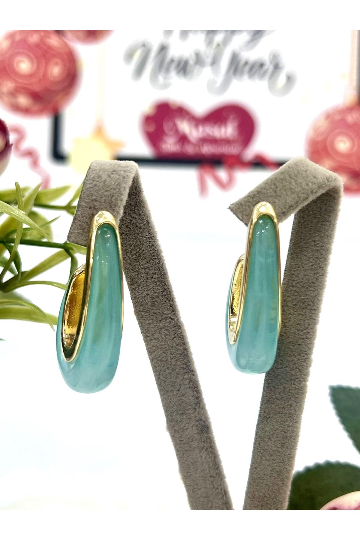 Renkli Damla Mineli Küpe (4x2,2cm) - Görsel 4