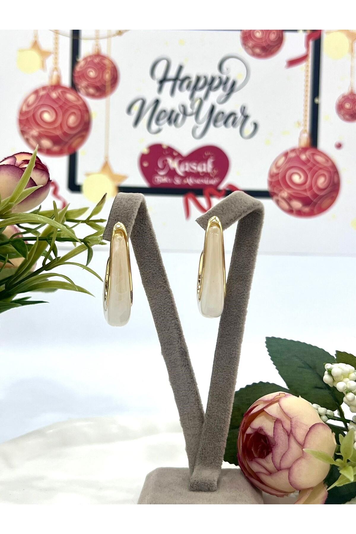 Renkli Damla Mineli Küpe (4x2,2cm) - Görsel 5