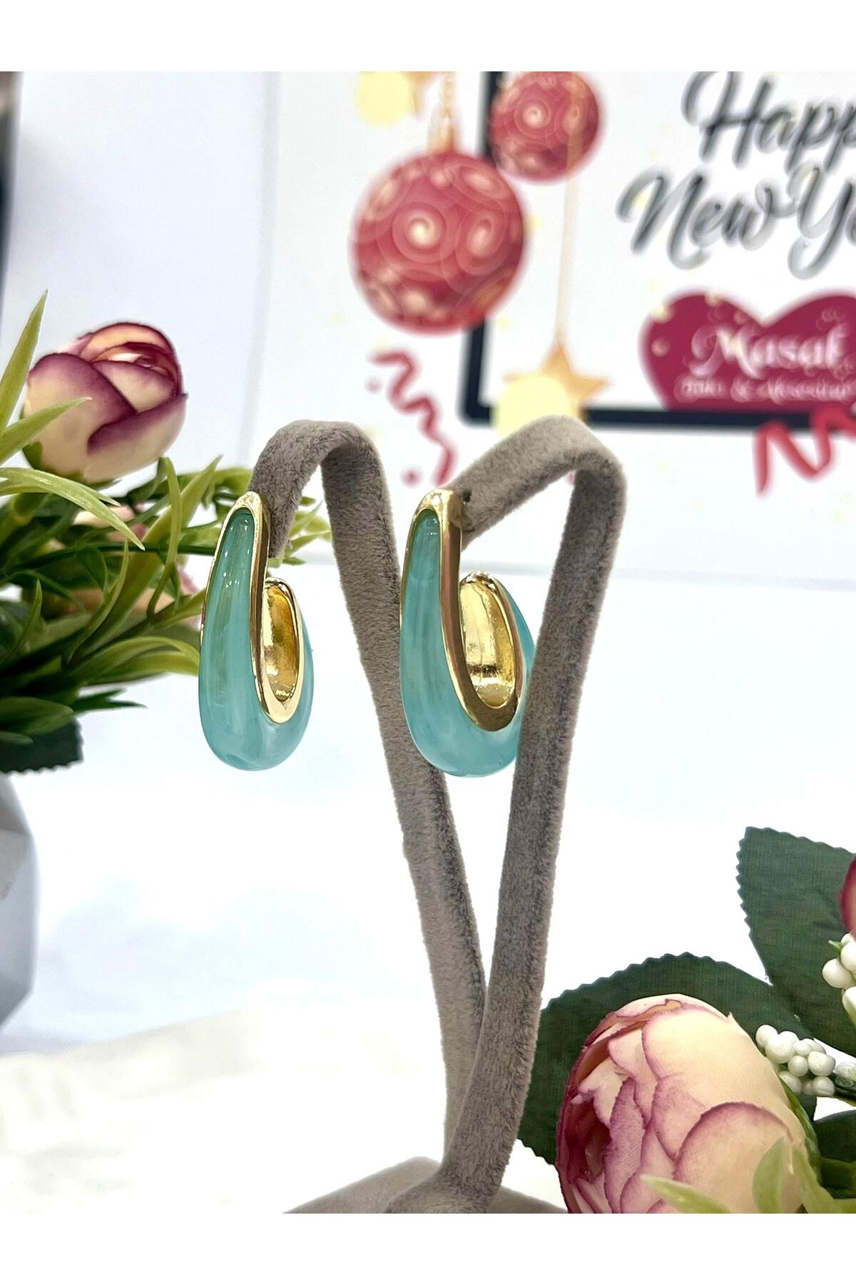 Renkli Damla Mineli Küpe (4x2,2cm) - Görsel 2