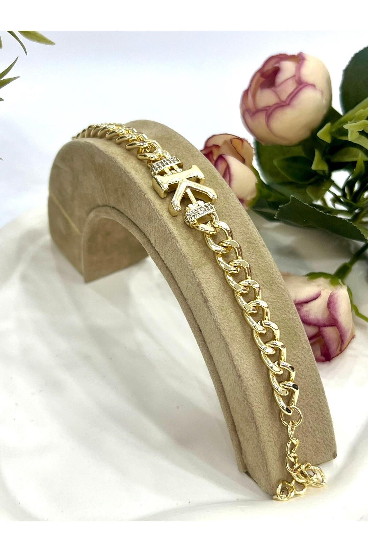 Vip Harf K Zirkon Taşlı Bileklik(14K GOLD / 15-20CM) - Görsel 3