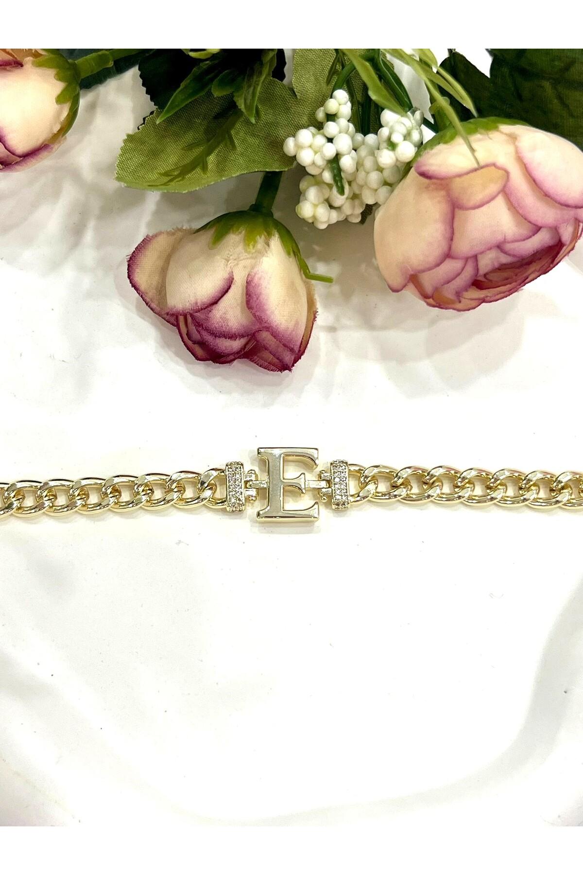 Vip Harf E Zirkon Taşlı Bileklik(14K GOLD / 15-20CM) - Görsel 2