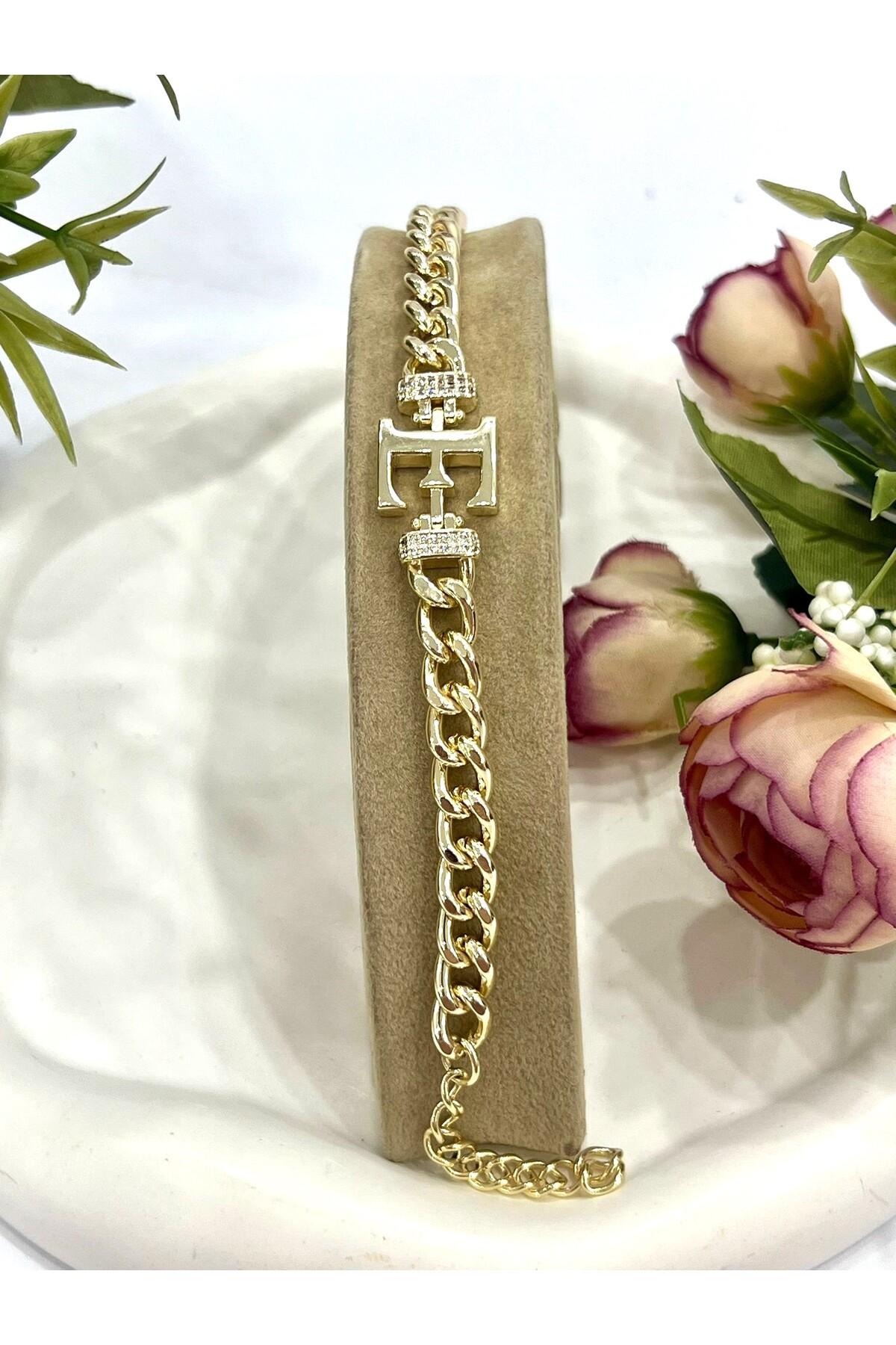 Vip Harf E Zirkon Taşlı Bileklik(14K GOLD / 15-20CM) - Görsel 4