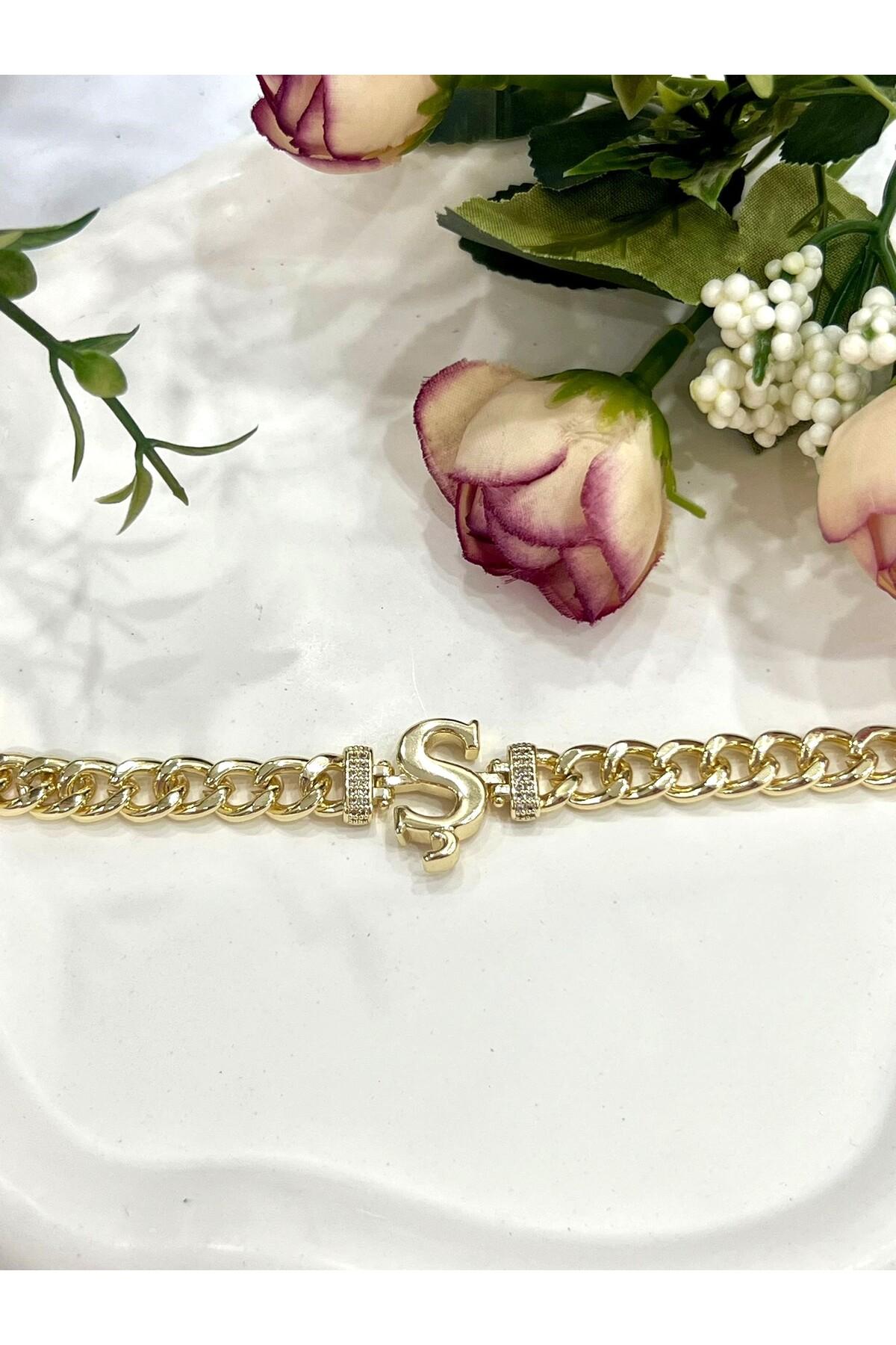 Vip Harf Ş Zirkon Taşlı Bileklik(14K GOLD / 15-20CM) - Görsel 2