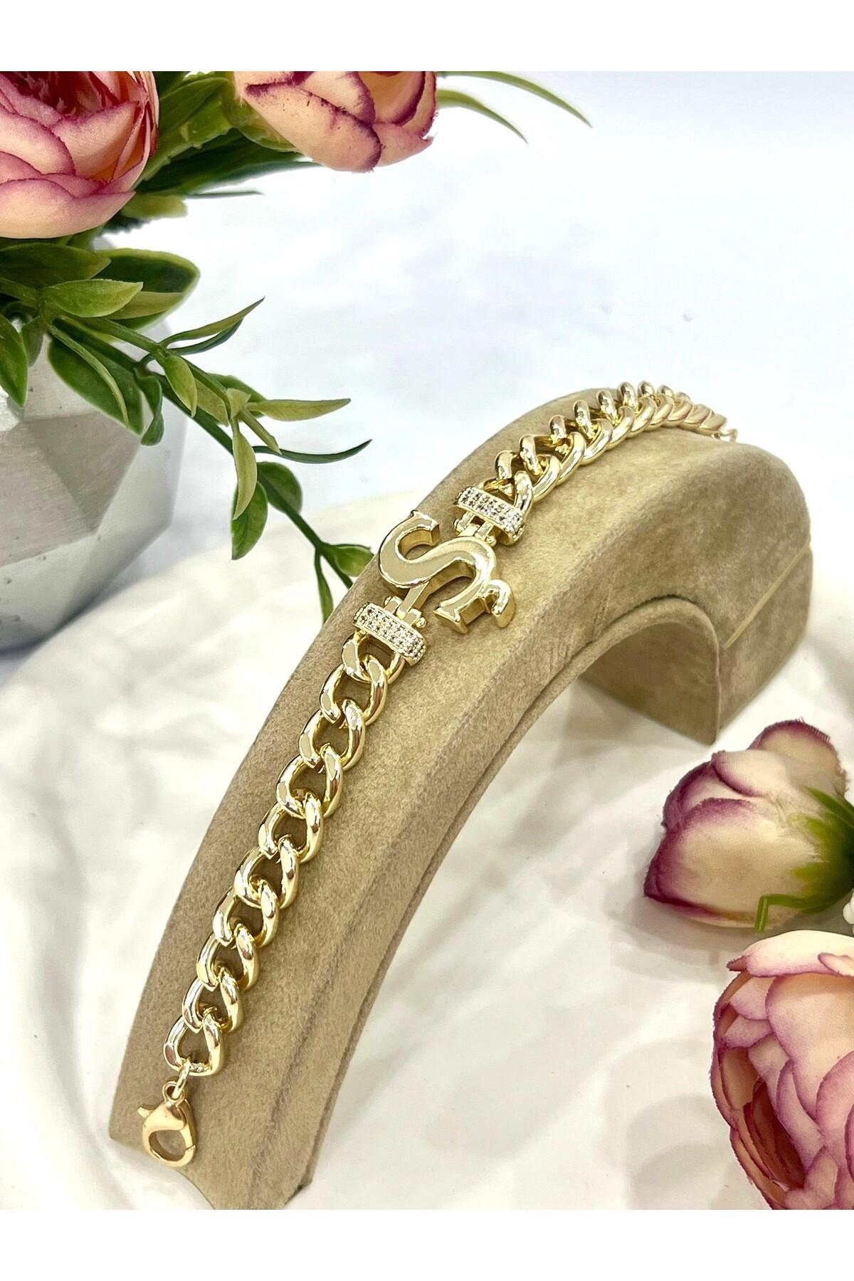 Vip Harf Ş Zirkon Taşlı Bileklik(14K GOLD / 15-20CM)