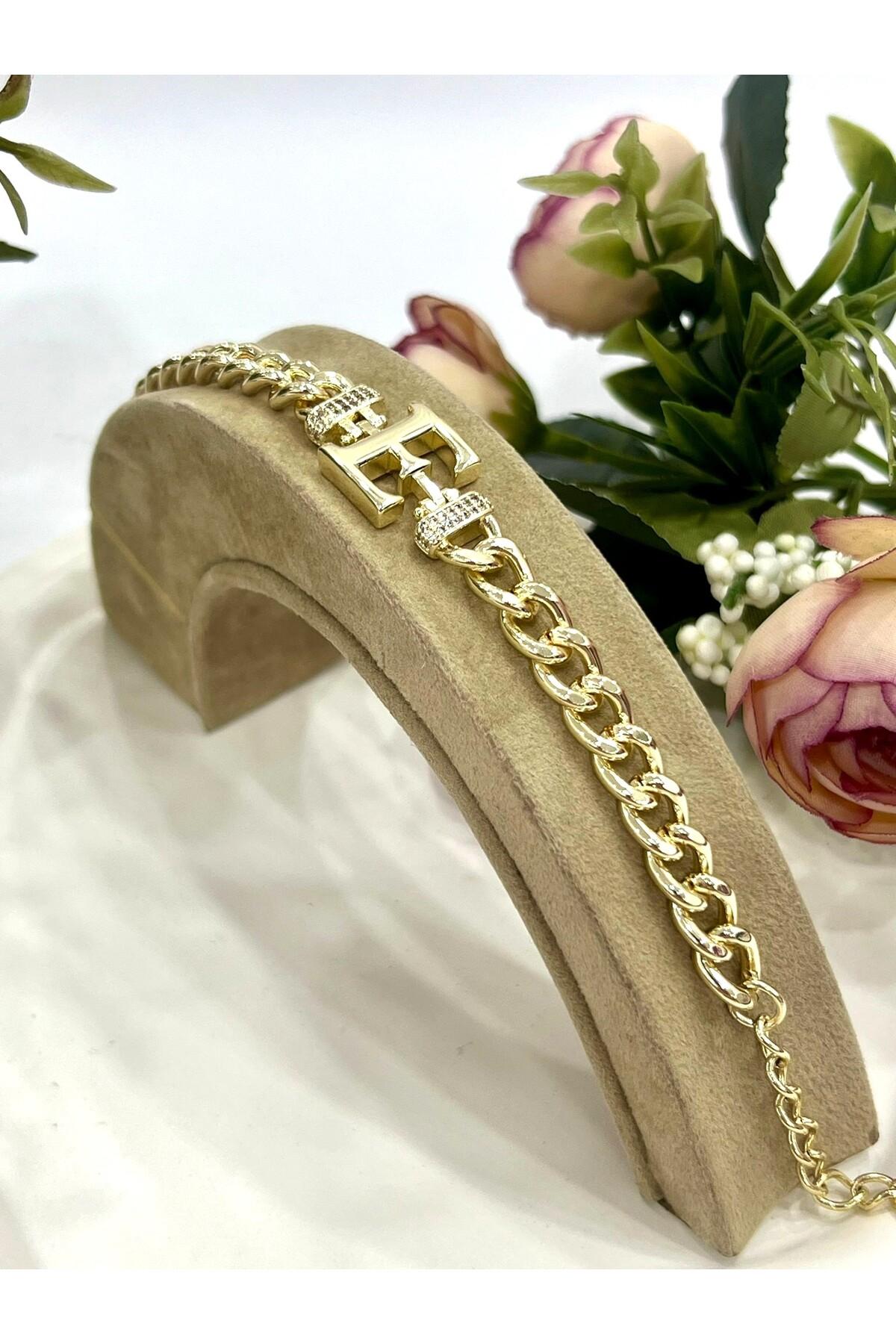 Vip Harf E Zirkon Taşlı Bileklik(14K GOLD / 15-20CM)