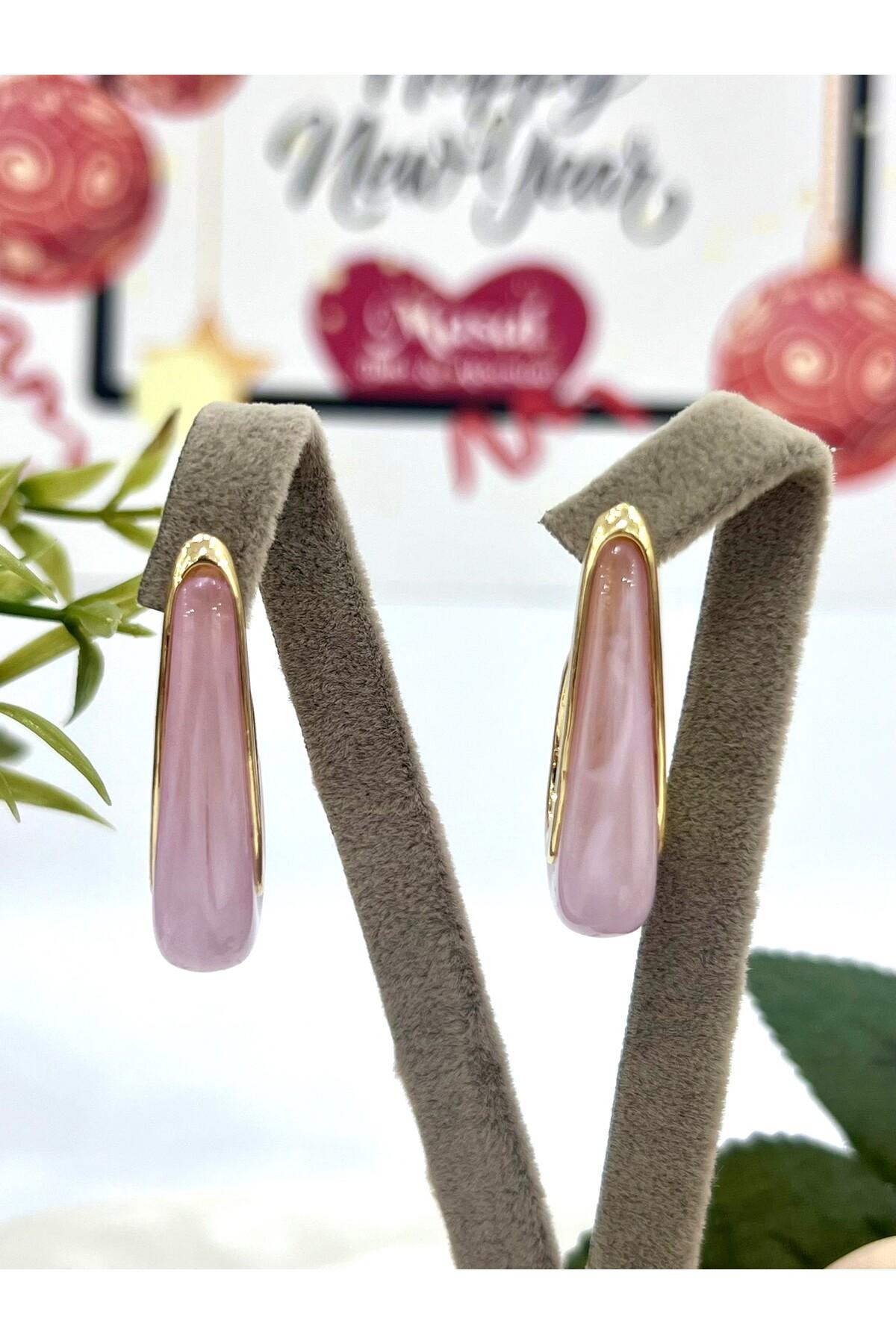 Renkli Damla Mineli Küpe (4x2,2cm) - Görsel 2