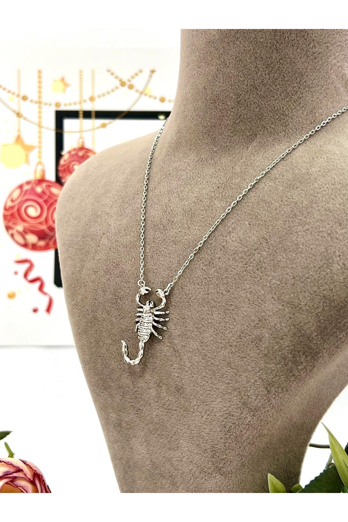 Üç Boyutlu Akrep Çelik Kolye (Silver-39/44cm)
