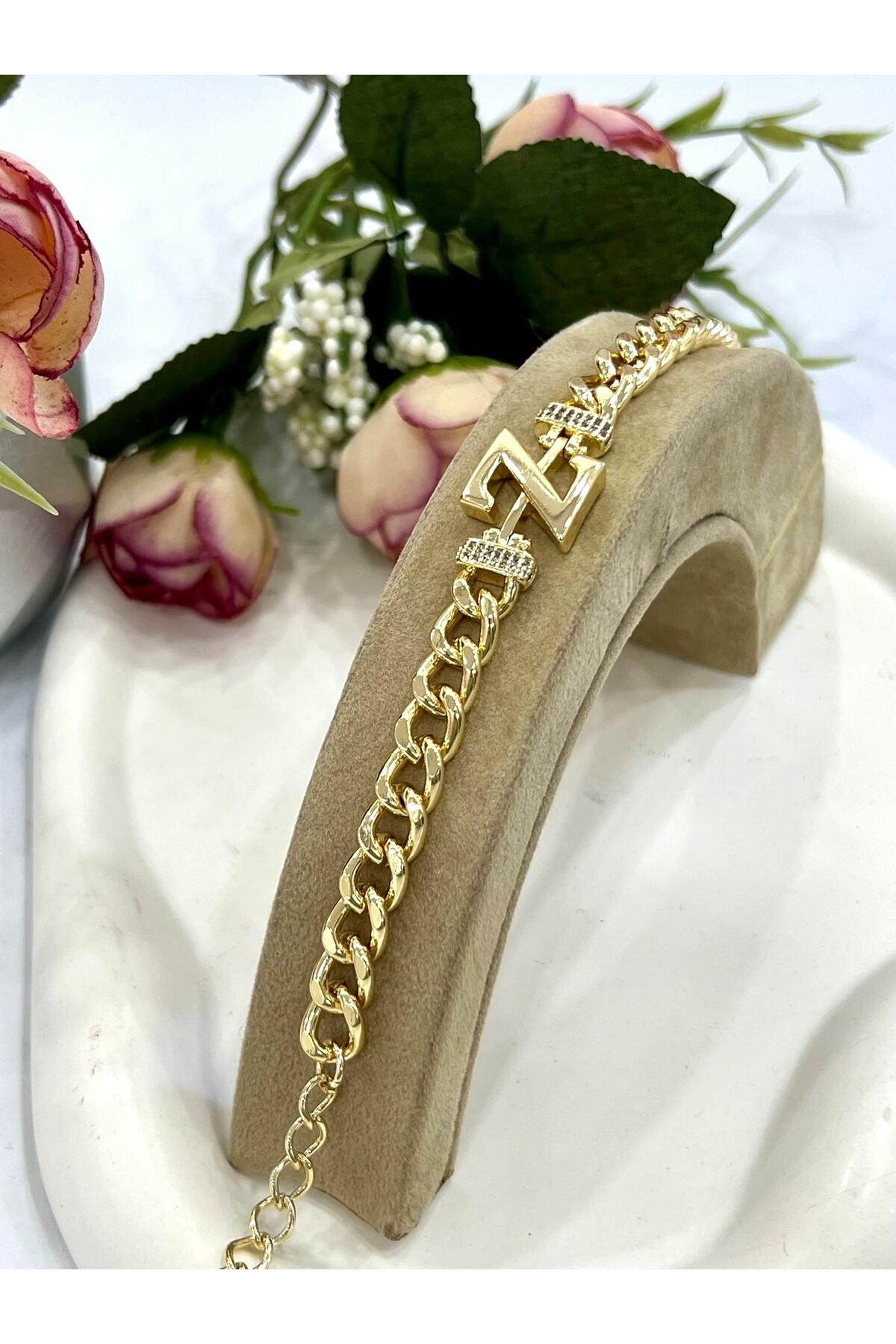 Vip Harf Z Zirkon Taşlı Bileklik(14K GOLD / 15-20CM)