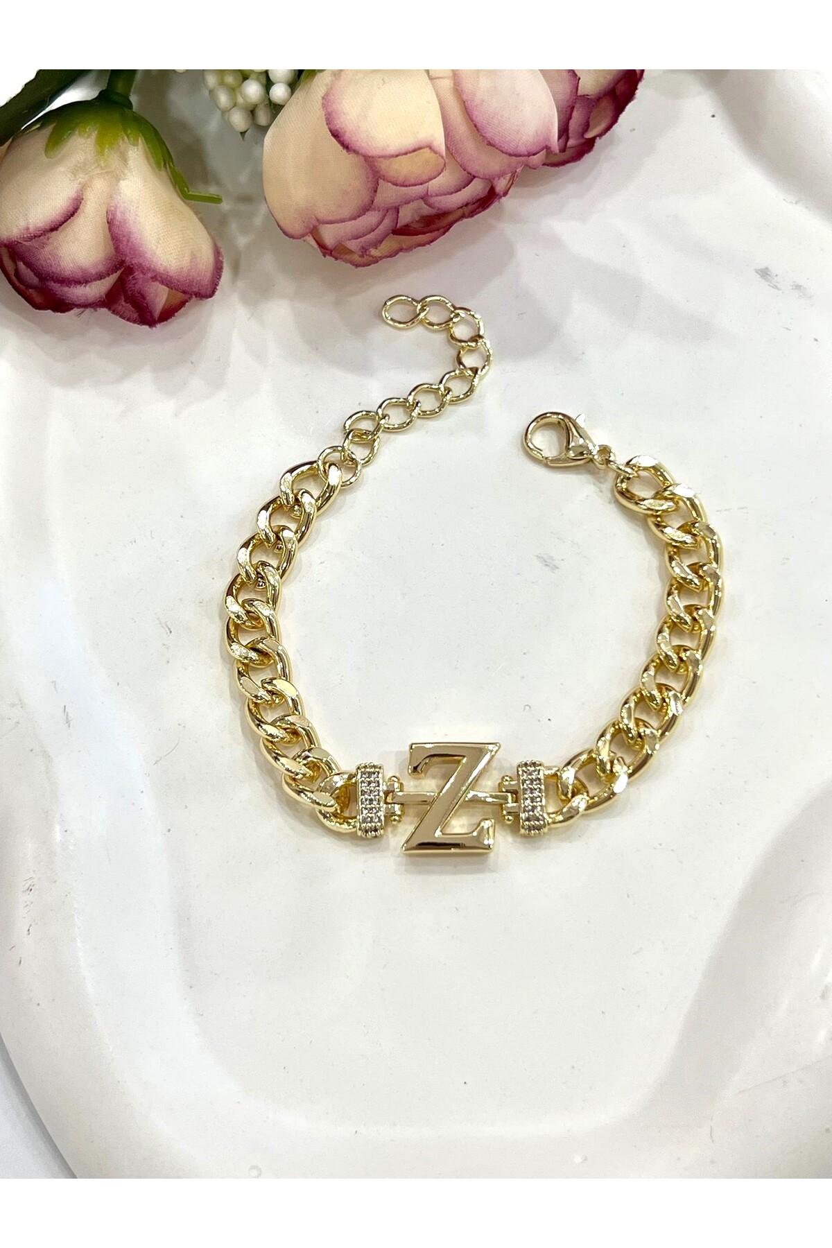 Vip Harf Z Zirkon Taşlı Bileklik(14K GOLD / 15-20CM) - Görsel 2