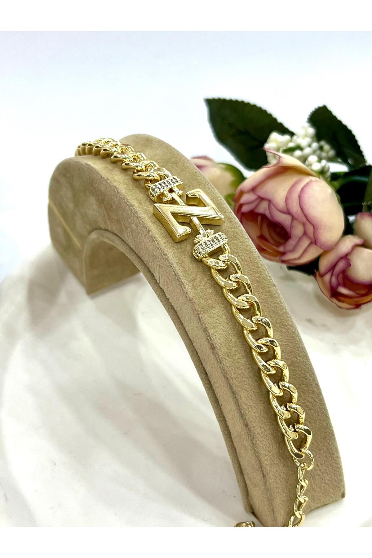 Vip Harf Z Zirkon Taşlı Bileklik(14K GOLD / 15-20CM) - Görsel 3