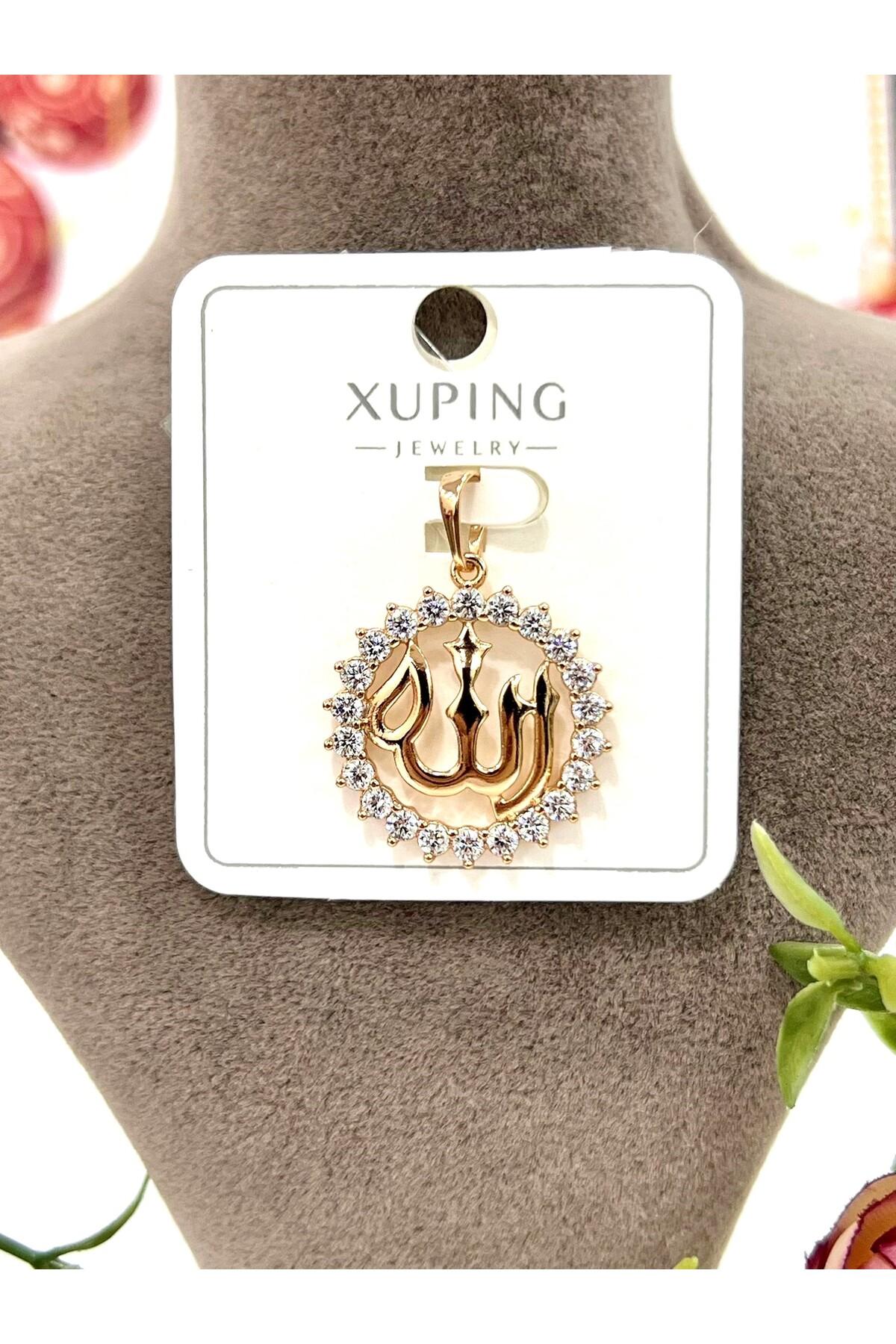 Allah Lafızlı Zirkon Taş Detaylı Kolye Ucu (18k Gold 2,3x2,3cm)