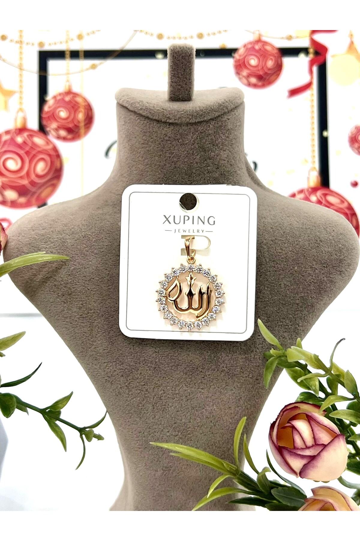 Allah Lafızlı Zirkon Taş Detaylı Kolye Ucu (18k Gold 2,3x2,3cm) - Görsel 2