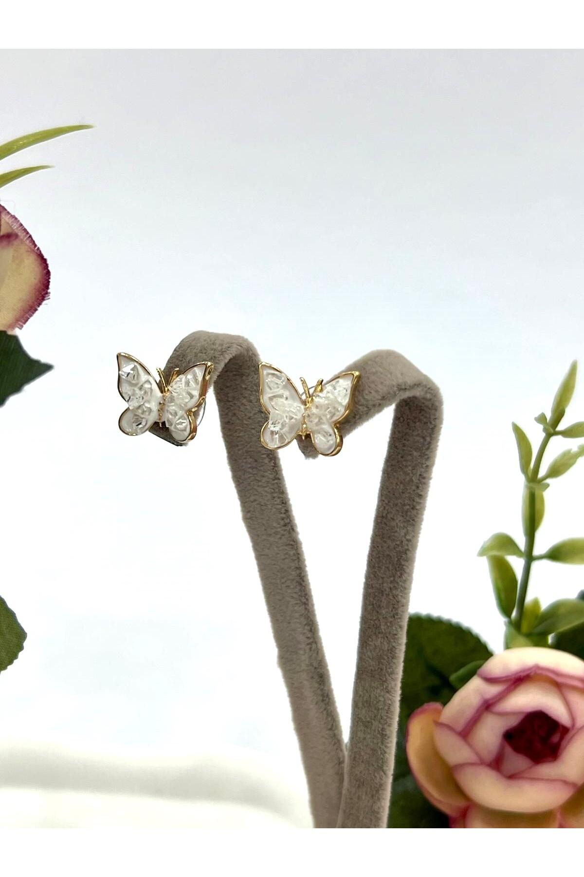 Mineli Kelebek Figürlü Küpe (1,5x1,5cm) - Görsel 3