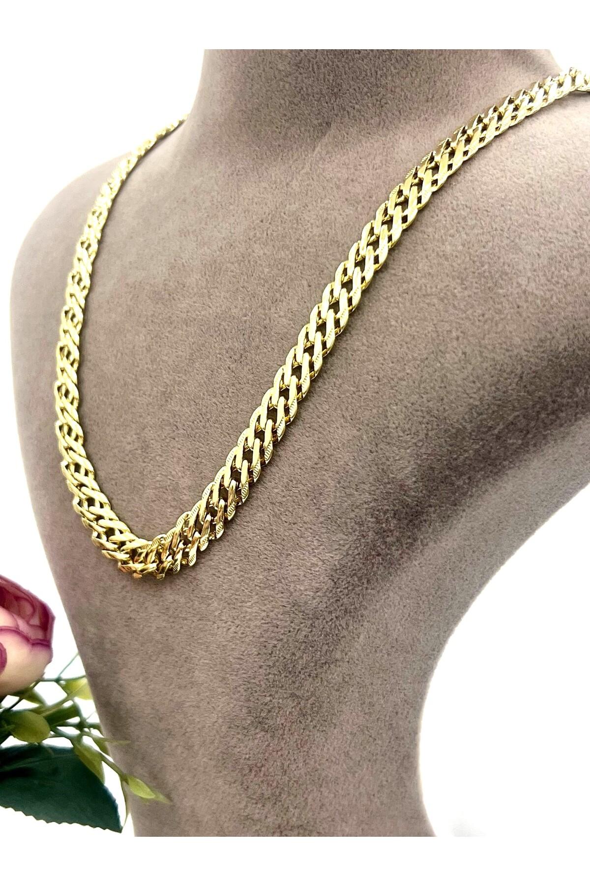 1cm Yassı Gurmet Çelik Zincir Kolye (14k Gold 60cm)