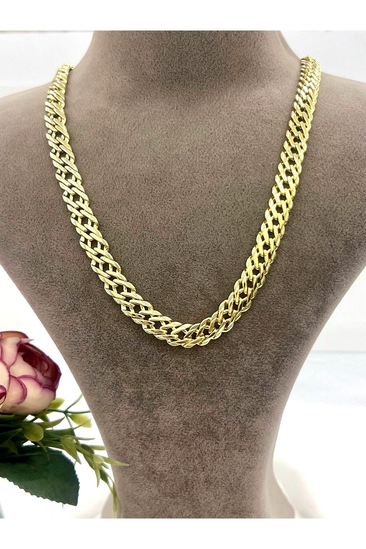 1cm Yassı Gurmet Çelik Zincir Kolye (14k Gold 60cm) - Görsel 5