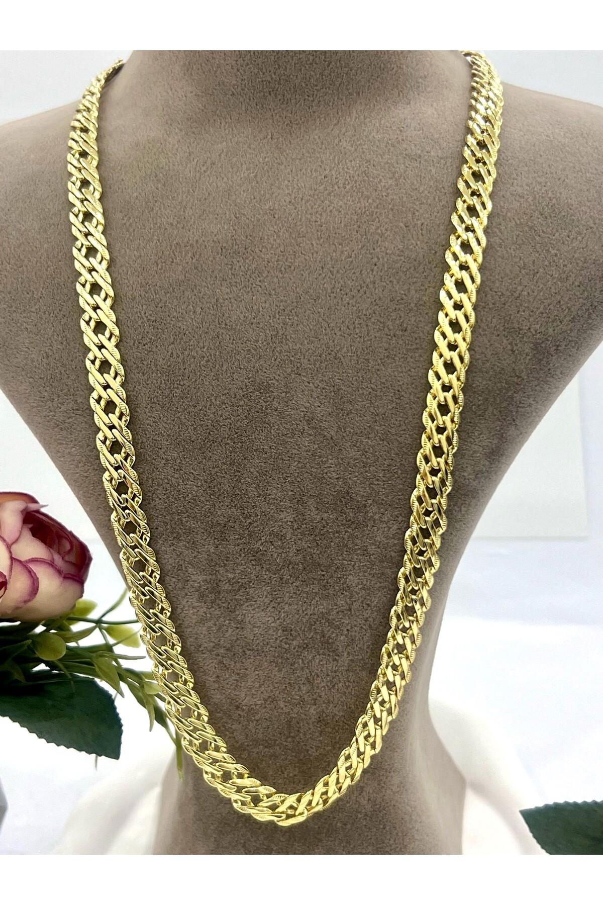 1cm Yassı Gurmet Çelik Zincir Kolye (14k Gold 60cm) - Görsel 3