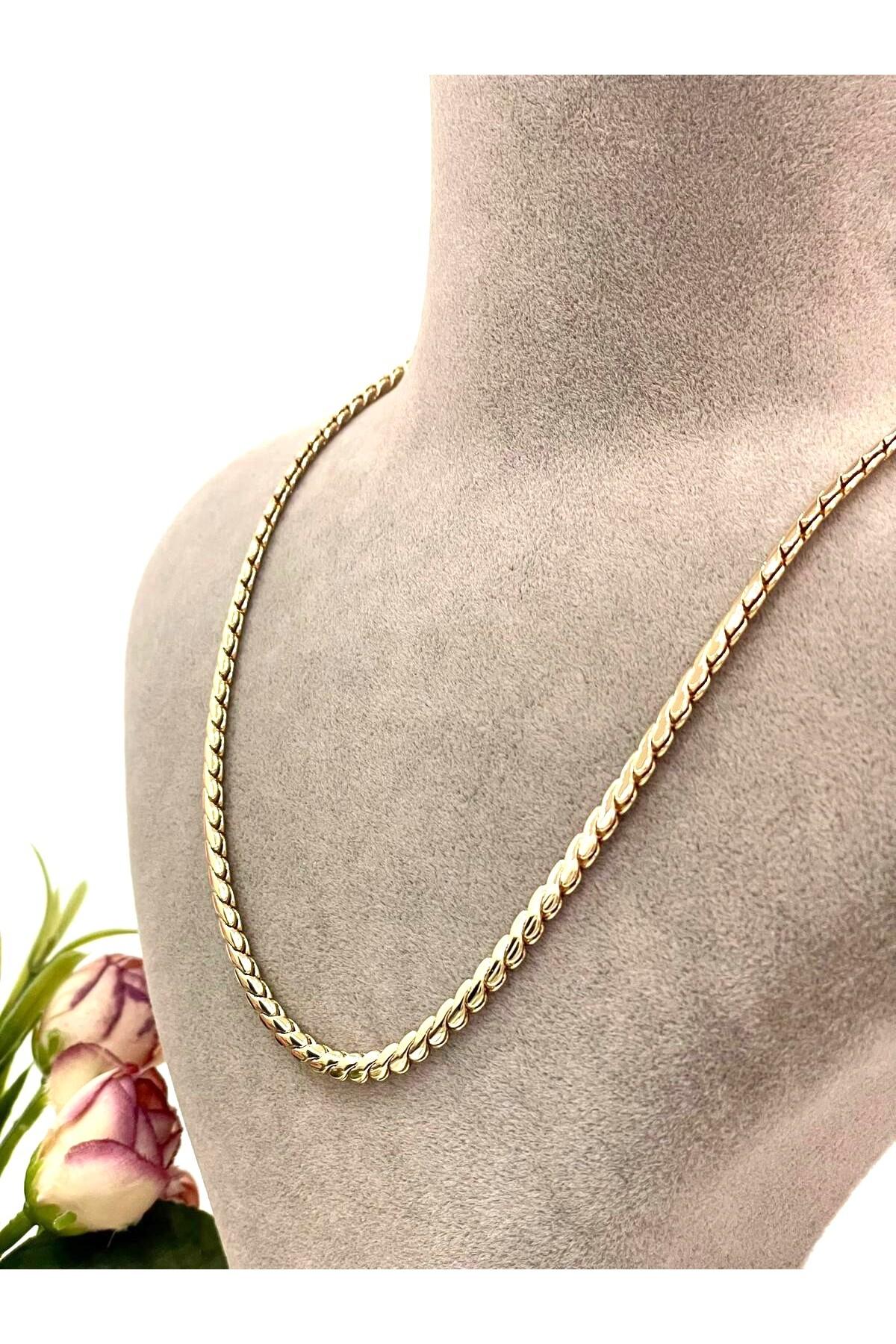 Xupıng Burma Özel Detaylı Çelik Kolye (18K ROSE 60CM/4.2MM)