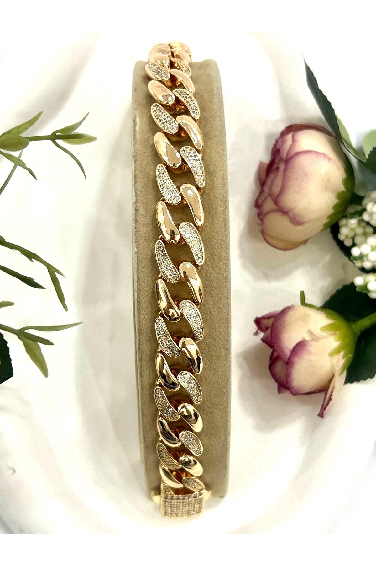 Xupıng Gurmet Sıralı Zirkon Taşlı Kalın Çelik Kararmaz 1,3 cm (VİP SERİ YÜKSEK KALİTE 19,5CM) - Görsel 5