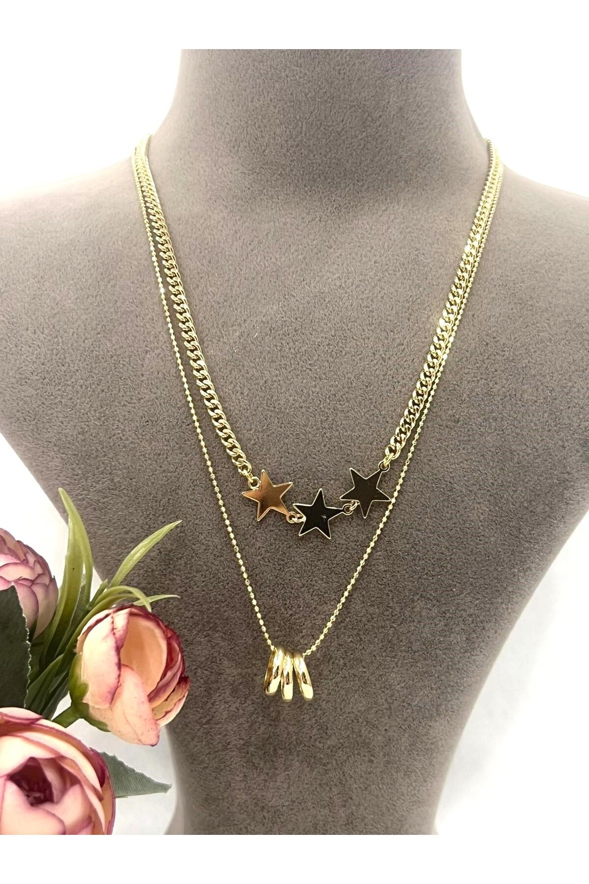 XUPING Yıldız Halkalı İkili Çelik Kolye (14k Gold - 39/44cm) - Görsel 6