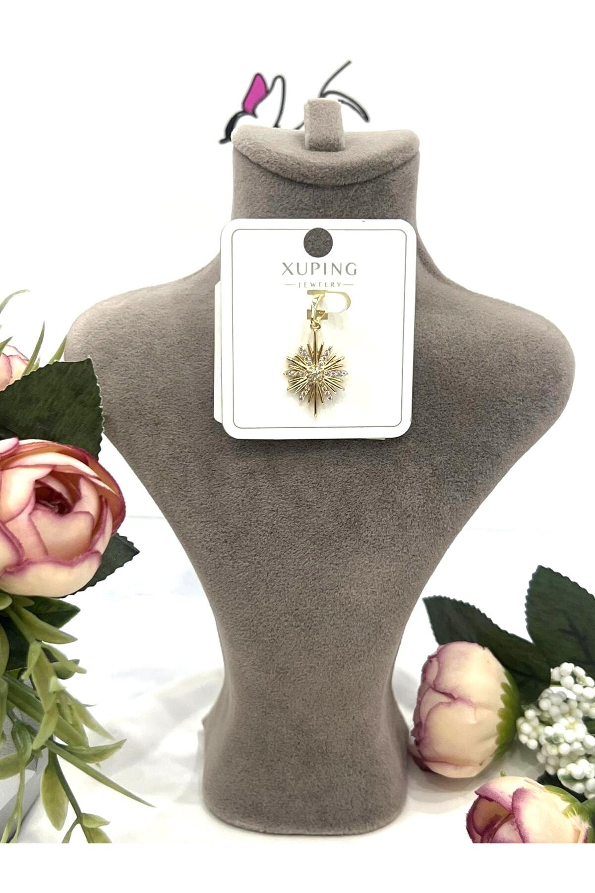 Gold Renk Zirkon Taşlı Kutup Yıldızı Kolye Ucu (14k Gold 2x1,5cm) - Görsel 2