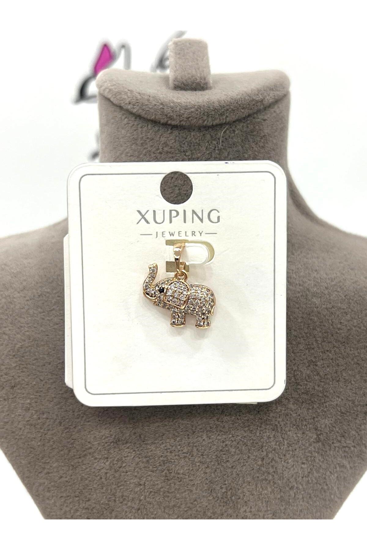 Zirkon Taş Fil Figürlü Özel Tasarım Kolye Ucu (18k Rose 1,5x1,6cm)