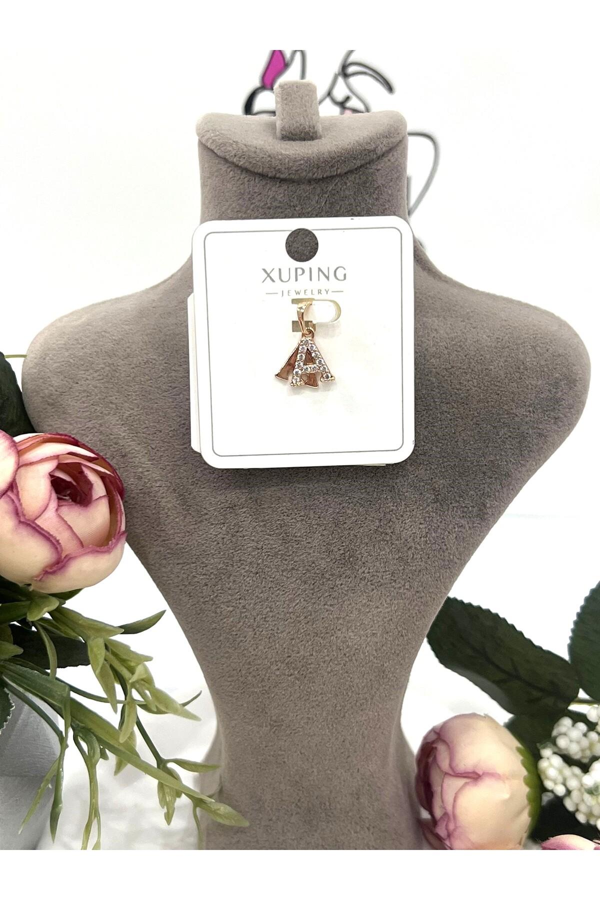 Zirkon Taşlı Harf A Kolye Ucu (18k Rose 1x1cm) - Görsel 3