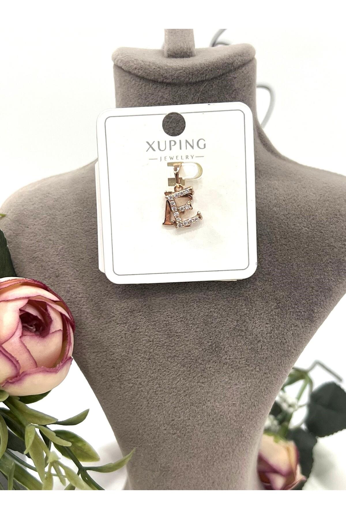 Zirkon Taşlı Harf E Kolye Ucu (18k Rose 1x1cm)