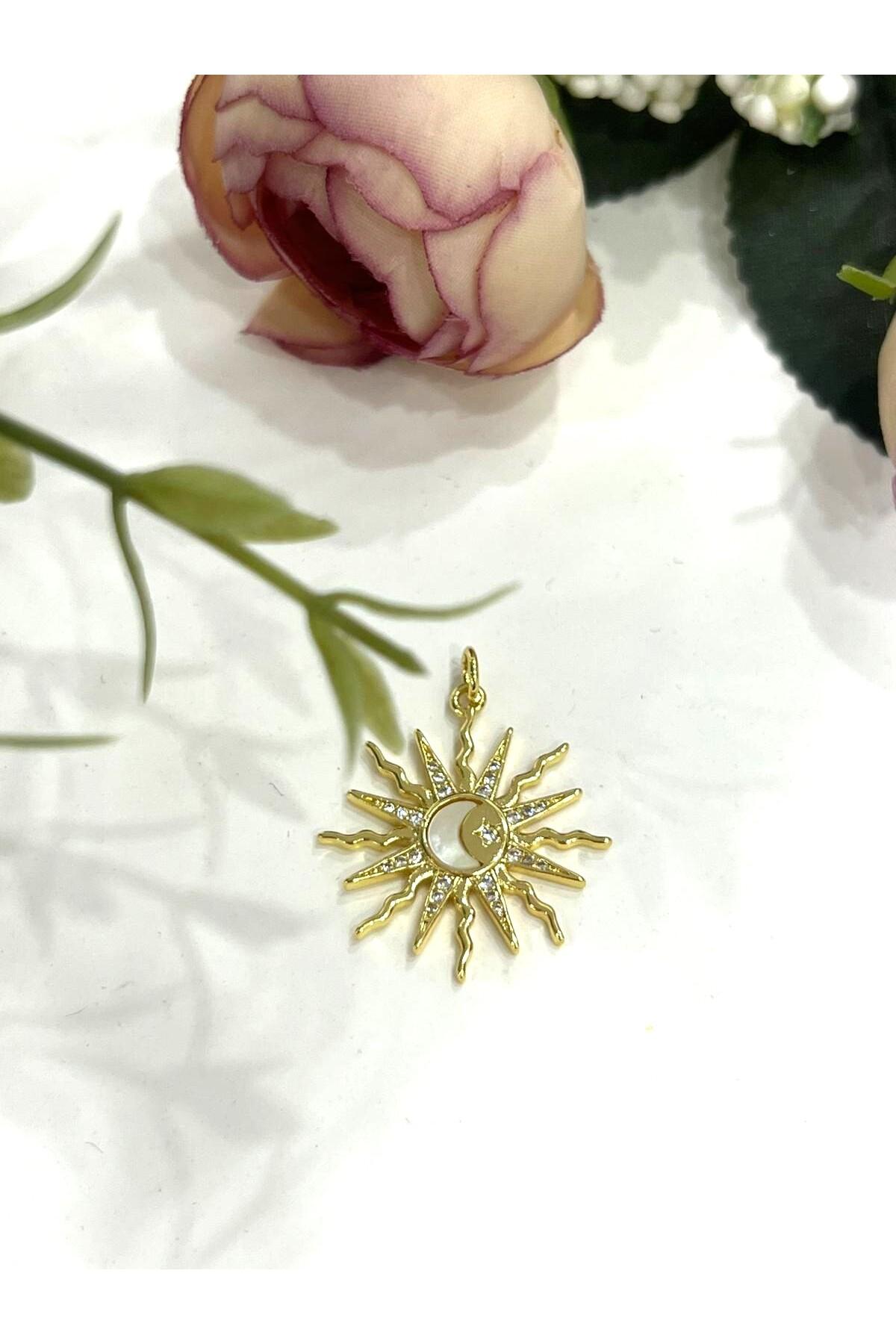 Ay yıldızlı Güneş Kolye Ucu (14k Gold 2,5x2,2cm) - Görsel 2