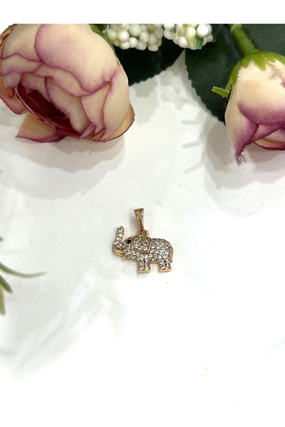 Zirkon Taş Fil Figürlü Özel Tasarım Kolye Ucu (18k Rose 1,5x1,6cm) - Görsel 3