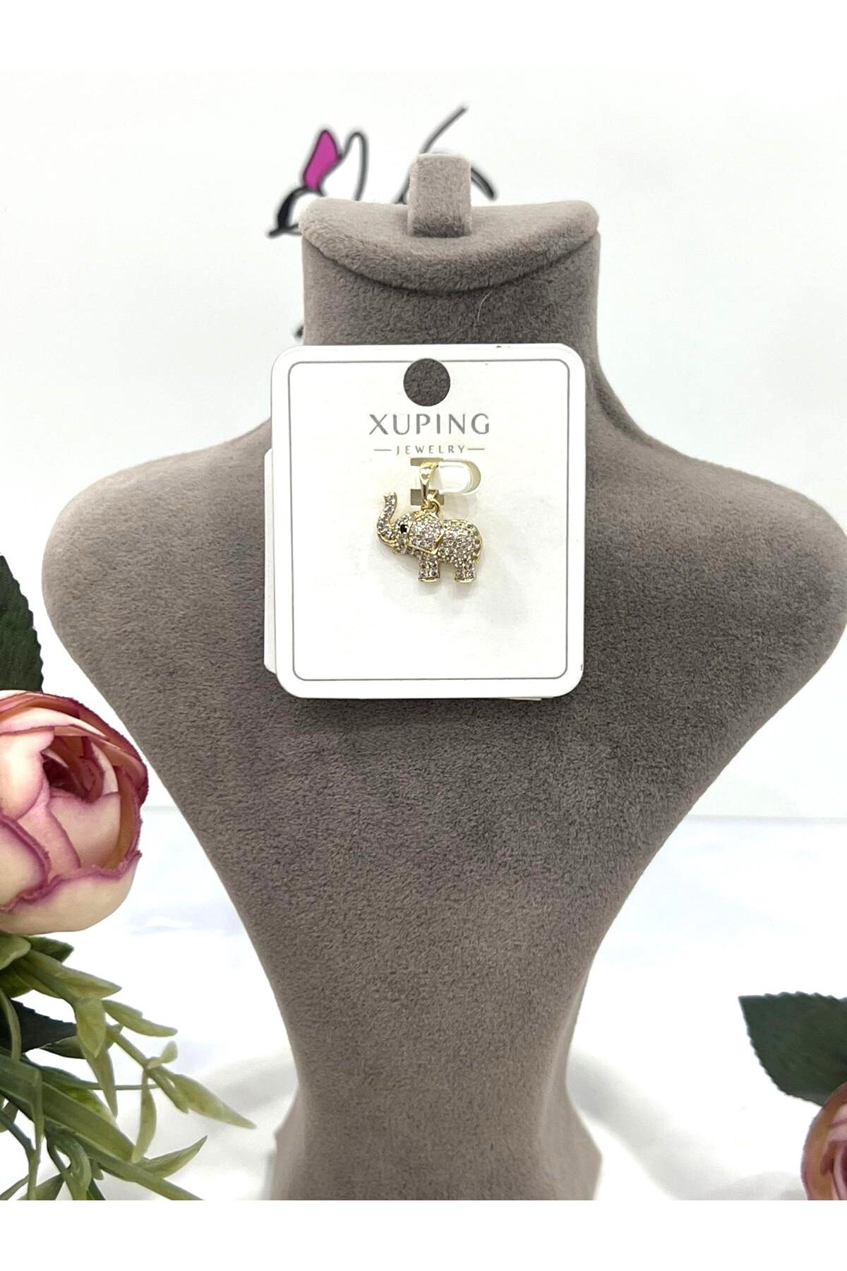 Zirkon Taş Fil Figürlü Özel Tasarım Kolye Ucu (14k Gold 1,5x1,6cm) - Görsel 2