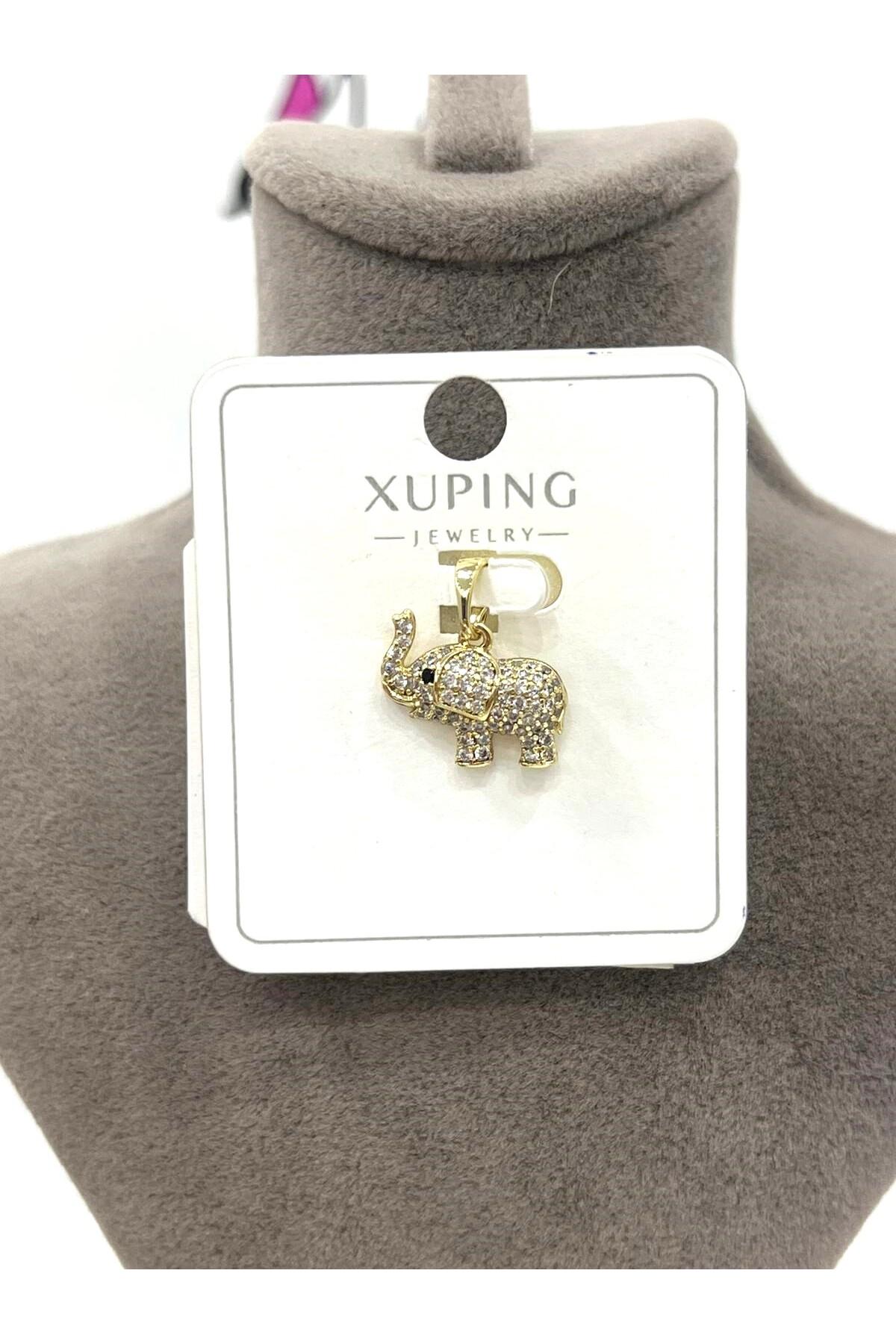 Zirkon Taş Fil Figürlü Özel Tasarım Kolye Ucu (14k Gold 1,5x1,6cm)