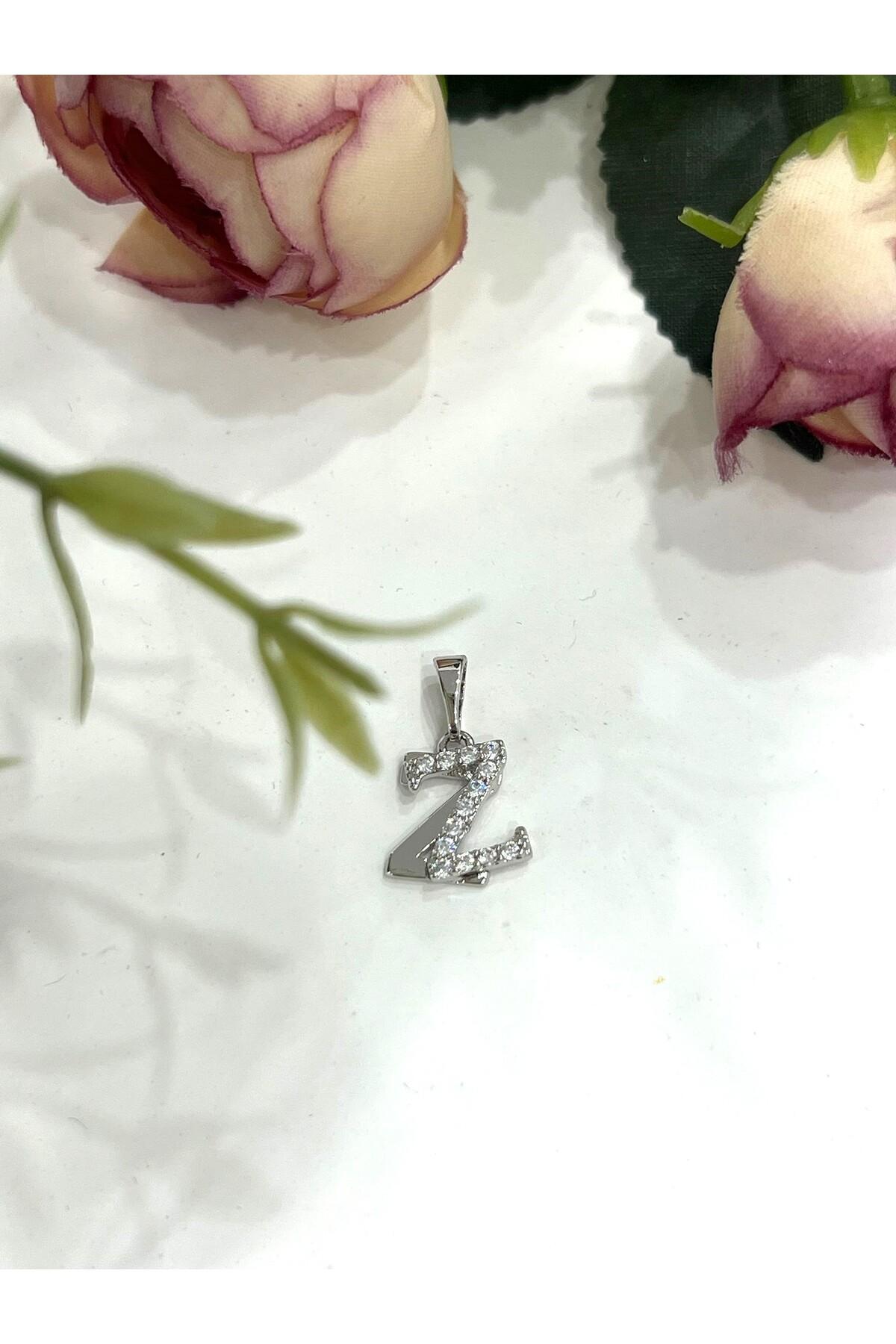 Zirkon Taşlı Harf Z Kolye Ucu (Silver 1x1cm) - Görsel 2