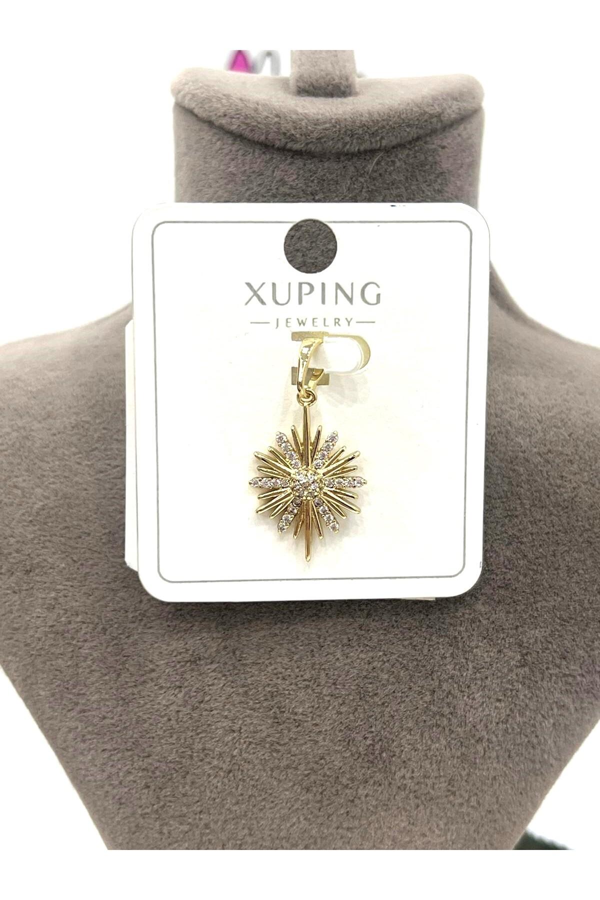 Gold Renk Zirkon Taşlı Kutup Yıldızı Kolye Ucu (14k Gold 2x1,5cm)