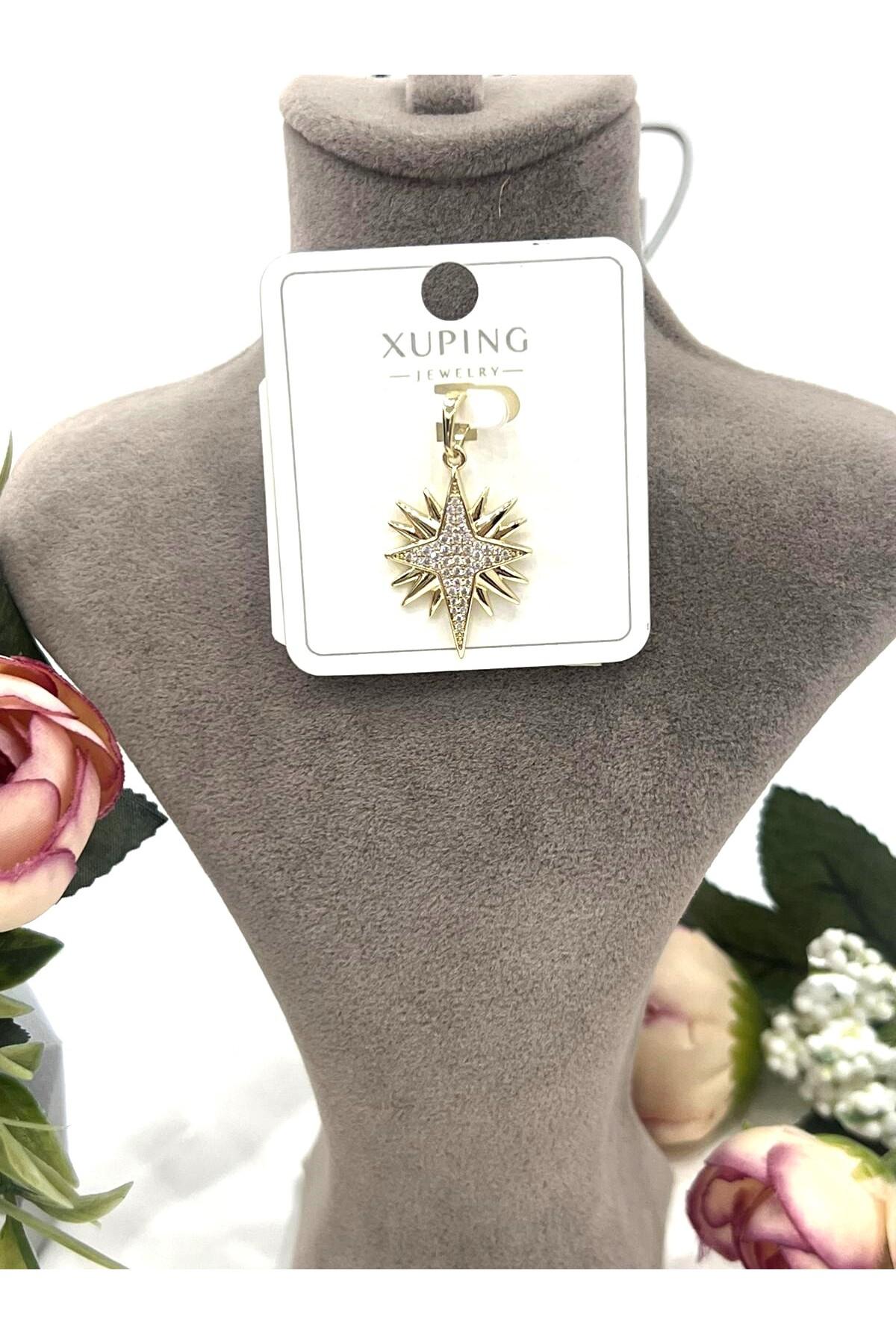 Gold Renk Zirkon Taşlı Kutup Yıldızı Kolye Ucu (14k Gold 2x1,5cm) - Görsel 3