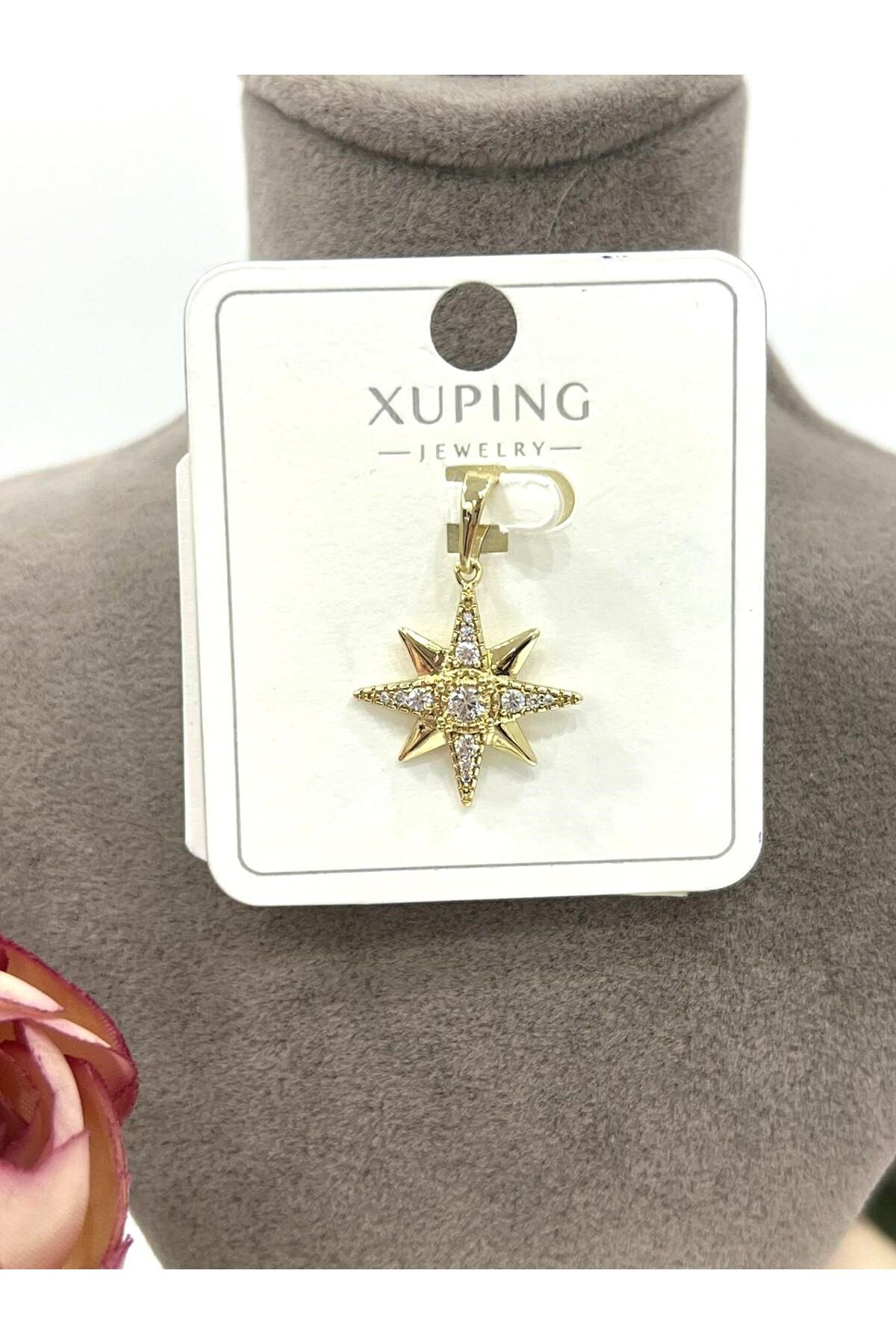 Ortası Taşlı Yıldız Altın Kolye Ucu (14k Gold 2x2cm)