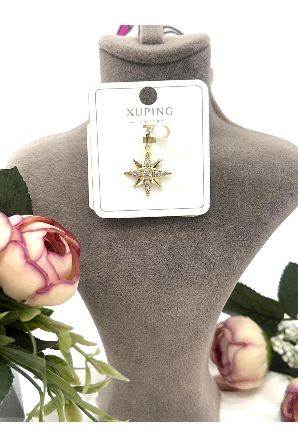 Ortası Taşlı Yıldız Altın Kolye Ucu (14k Gold 2x2cm) - Görsel 3