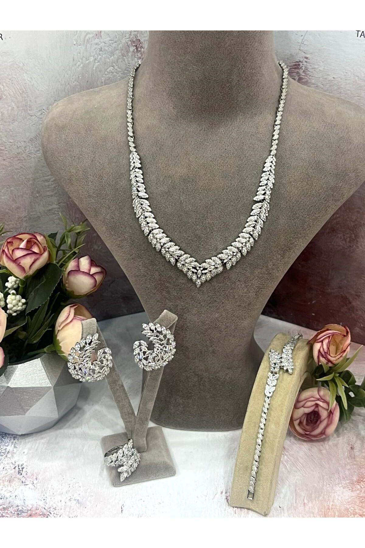 Zirkon Taşlı Çelik Silver Model Set (Set1) - Görsel 3