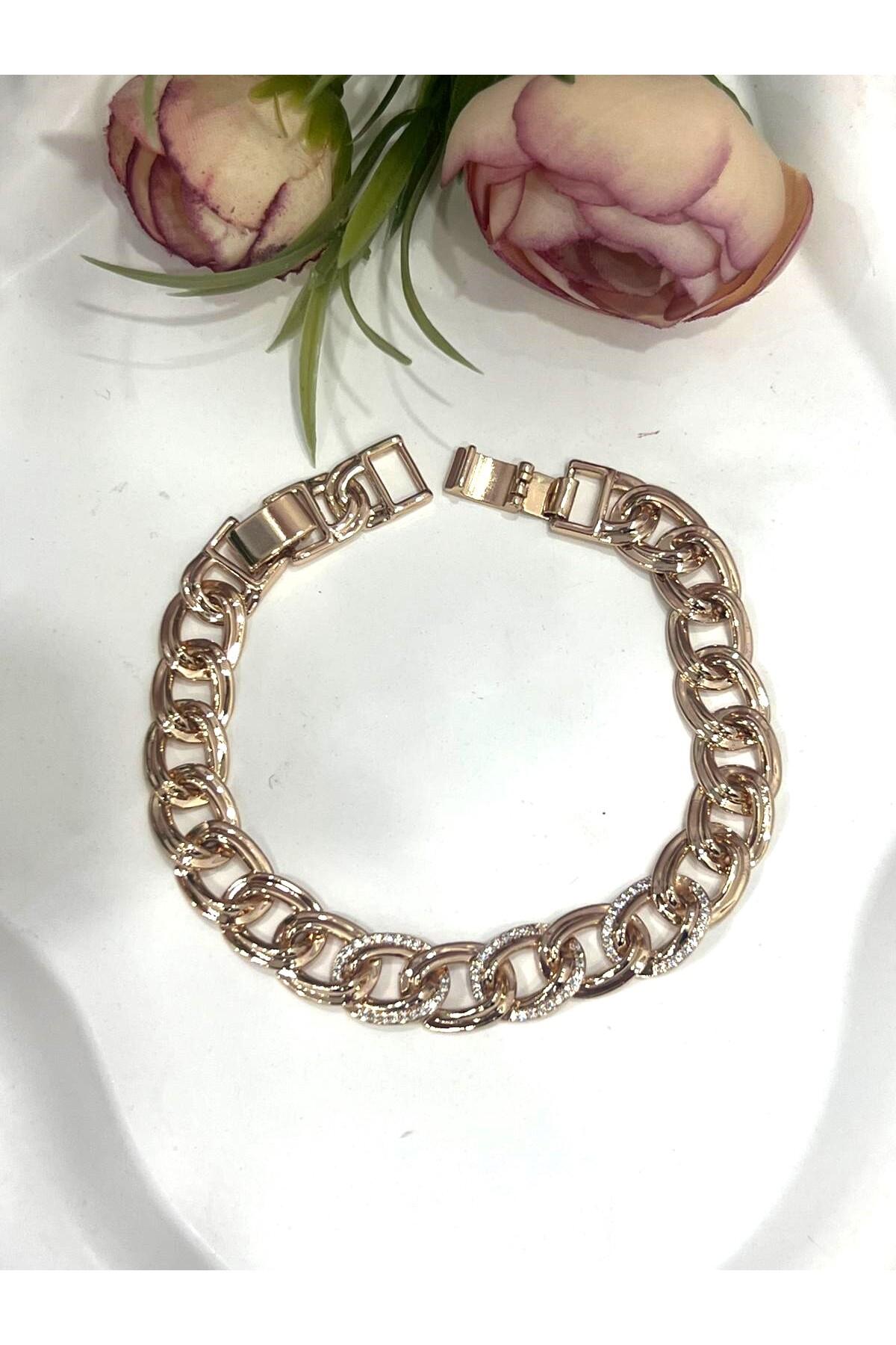 Büyük Samanyolu Zirkon Taşlı Çelik Bileklik (18k RoseGold/17+19cm) - Görsel 5